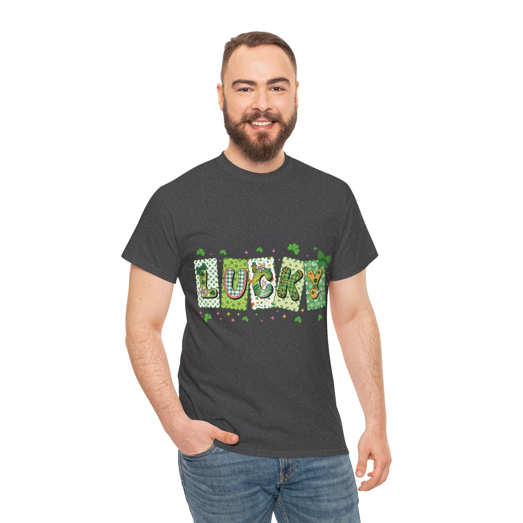 Lucky Patchwork Plaid Clover Tee — St. Patrick’s Day Unisex Cotton T-Shirt