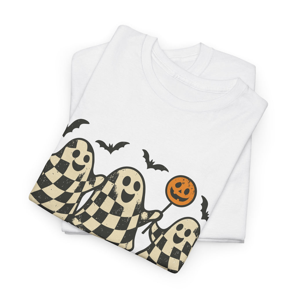 Halloween Ghosts Checker Pattern Unisex Cotton Tee