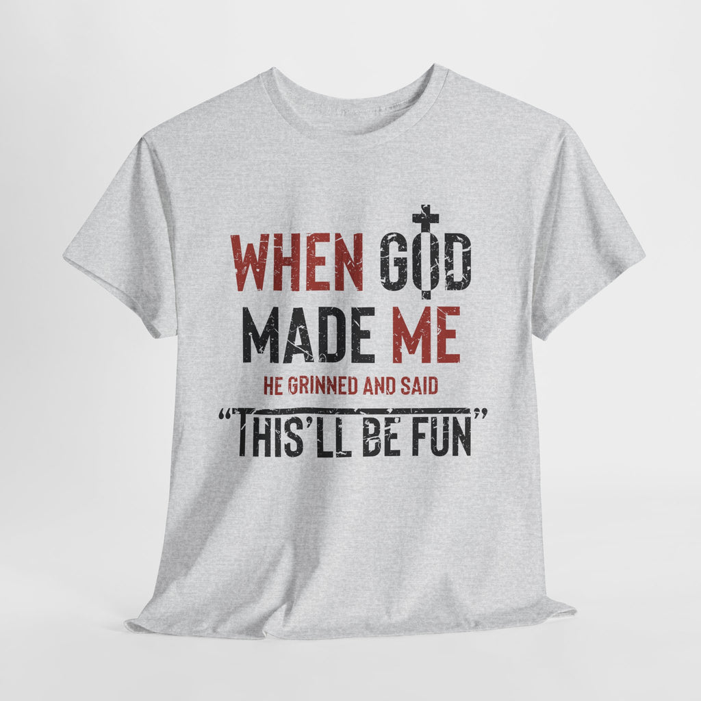 Humorous Grunge Quote Tee — "When He Saw Me, He Grinned and Said"Unisec Cotton Tee