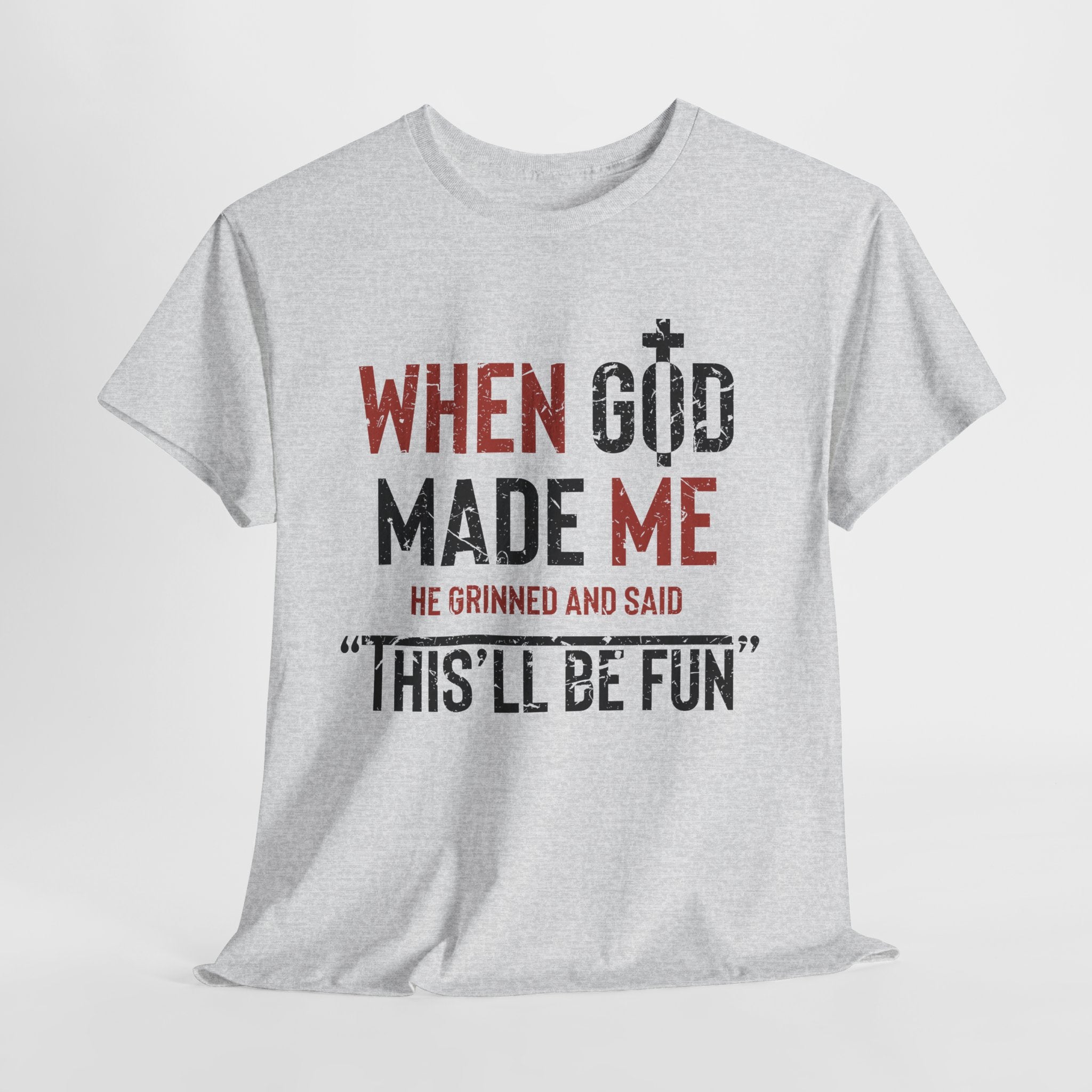 Humorous Grunge Quote Tee — "When He Saw Me, He Grinned and Said"Unisec Cotton Tee