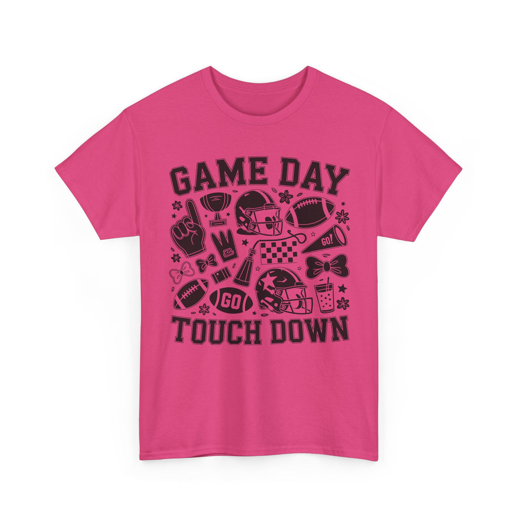 Game Day Touch Down Football T‑Shirt — Helmet & Cheer Monochrome Design Unisex Cotton Tee