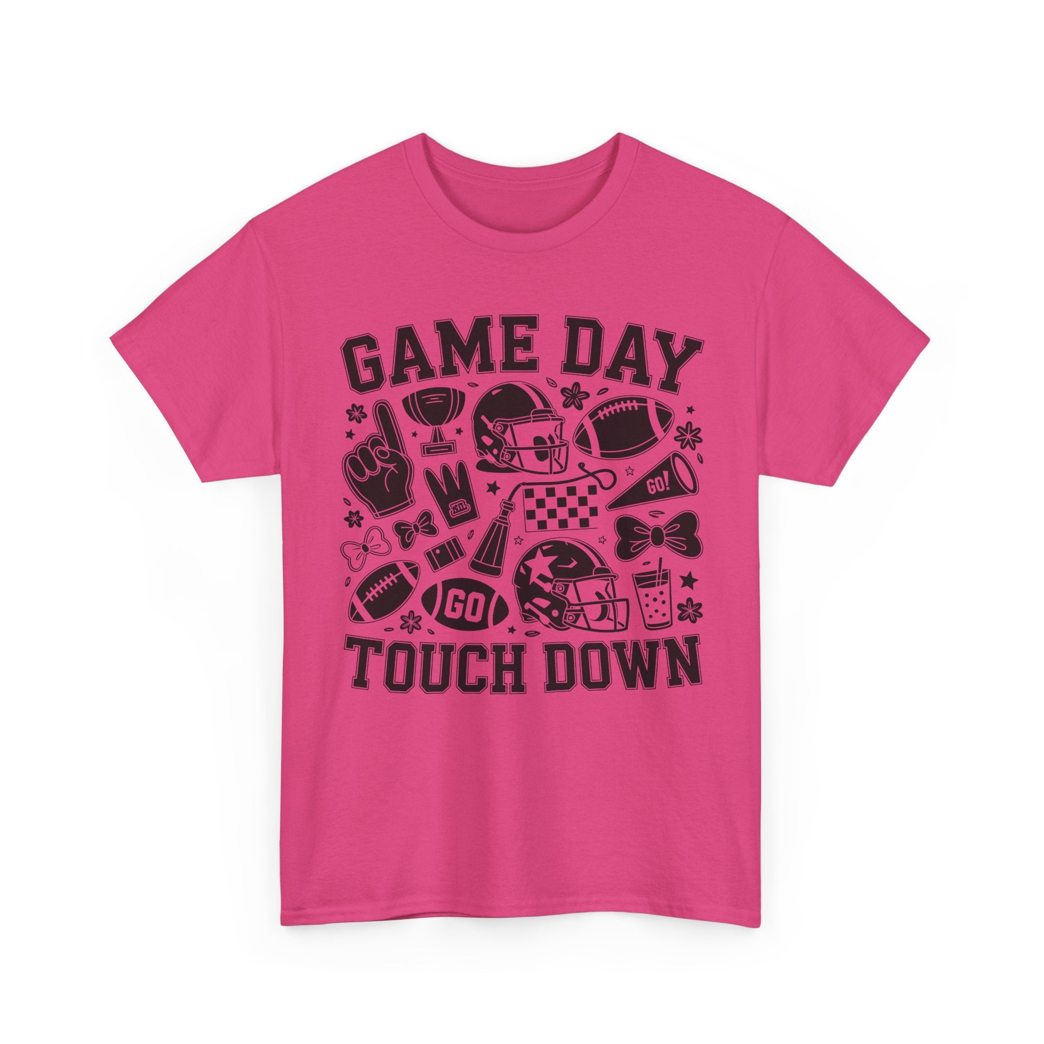 Game Day Touch Down Football T‑Shirt — Helmet & Cheer Monochrome Design Unisex Cotton Tee