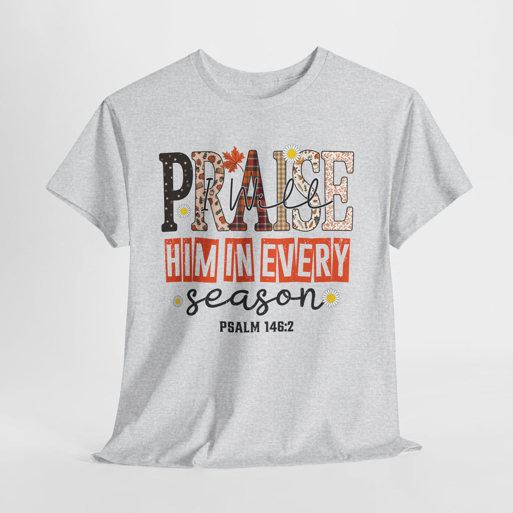 Praise Him In Every Tee — Fall Daisies & Leaf Floral Graphic Unisex Cotton T-Shirt