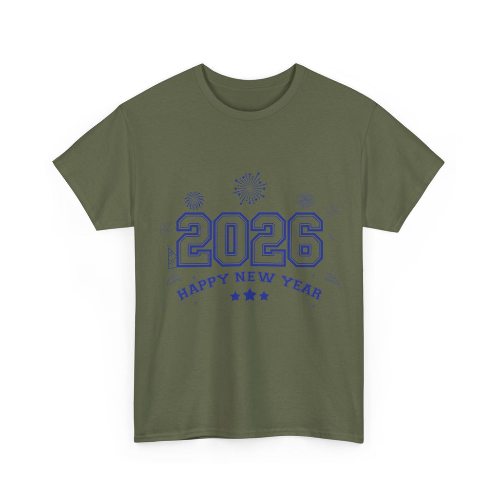 Happy New Year 2026 Varsity Tee — Fireworks & Confetti Celebration Unisex Cotton Tee