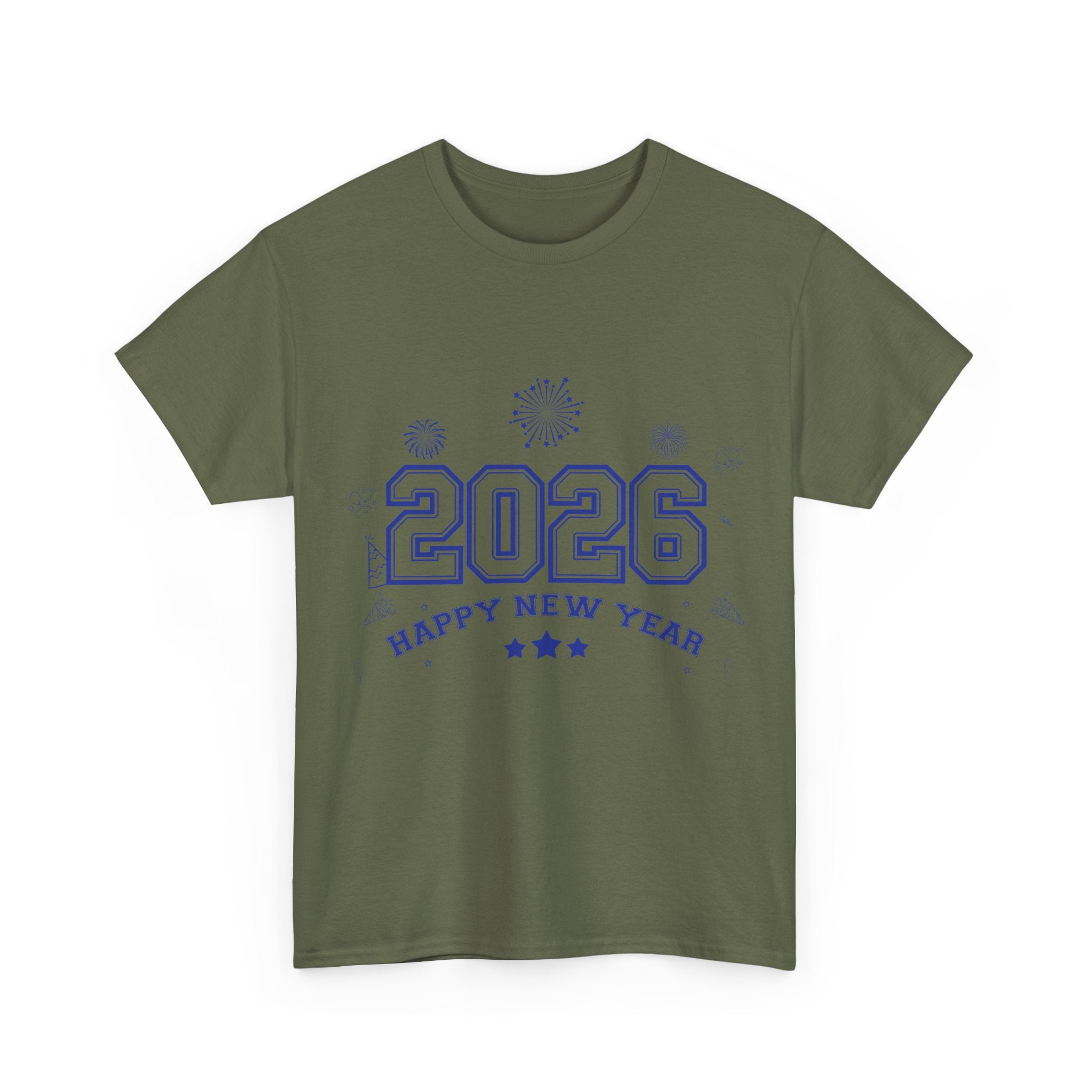 Happy New Year 2026 Varsity Tee — Fireworks & Confetti Celebration Unisex Cotton Tee
