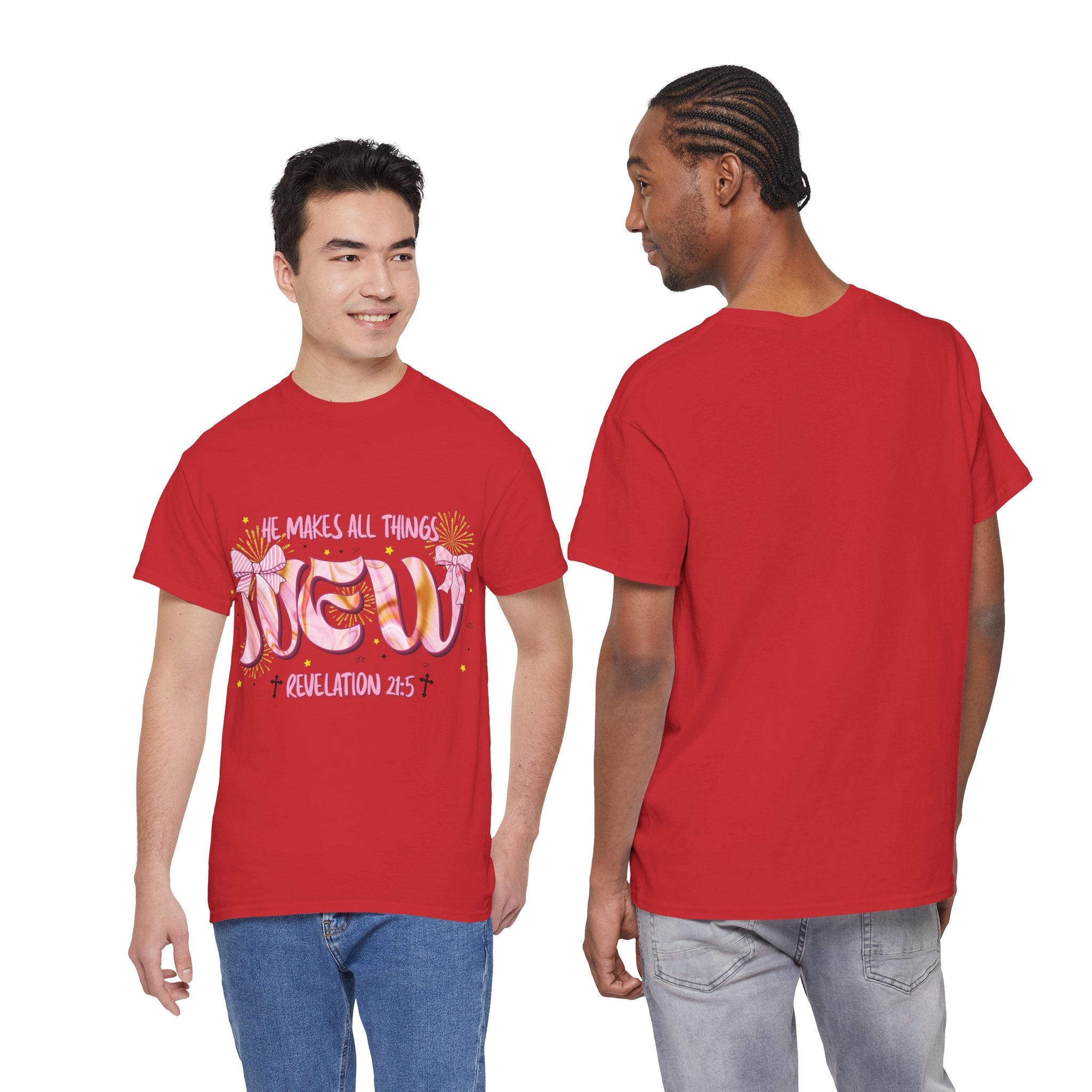 Christian Marble Tee — “He Makes All Things New” (Revelation 21:5)... Unisex Cotton Tee