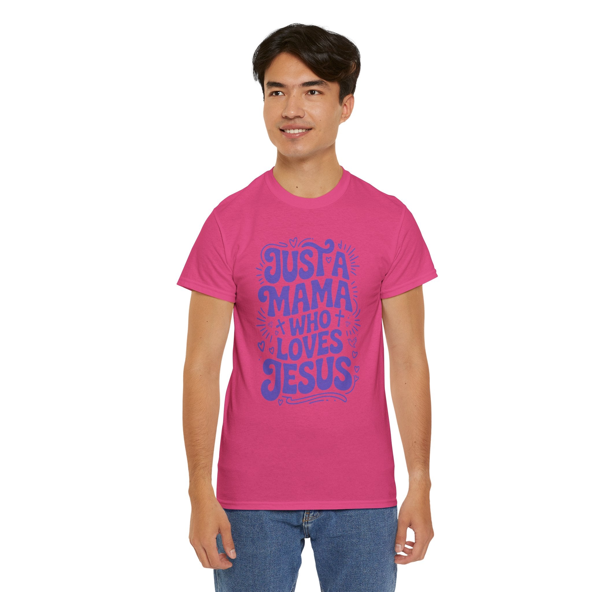 Mama Who Loves Jesus T-Shirt — Bright Green Bubbly Faith Unisex Cotton Tee
