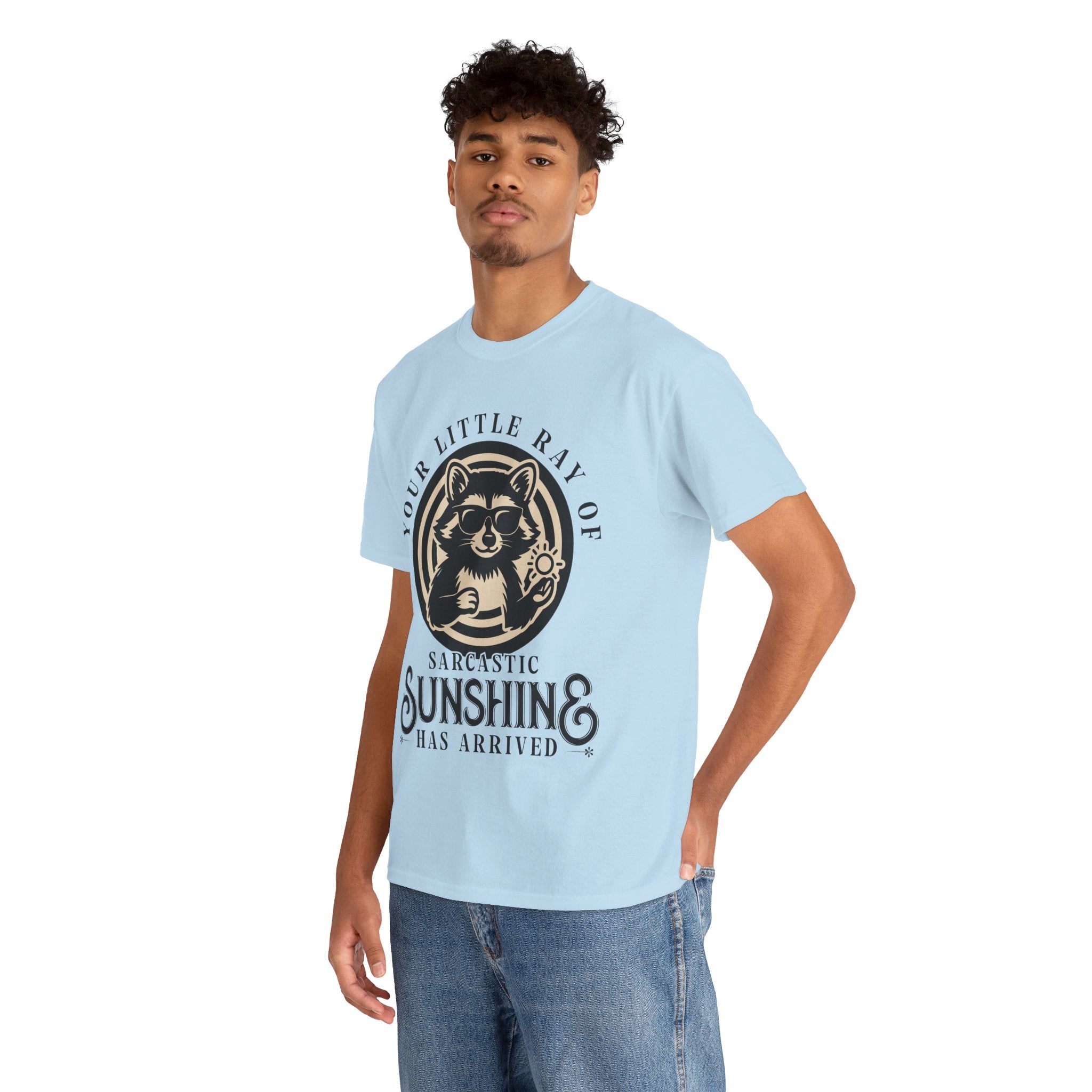Cool Raccoon Sunglasses T-Shirt — Raccoon Holding Sun Graphic Unisex Cotton Tee