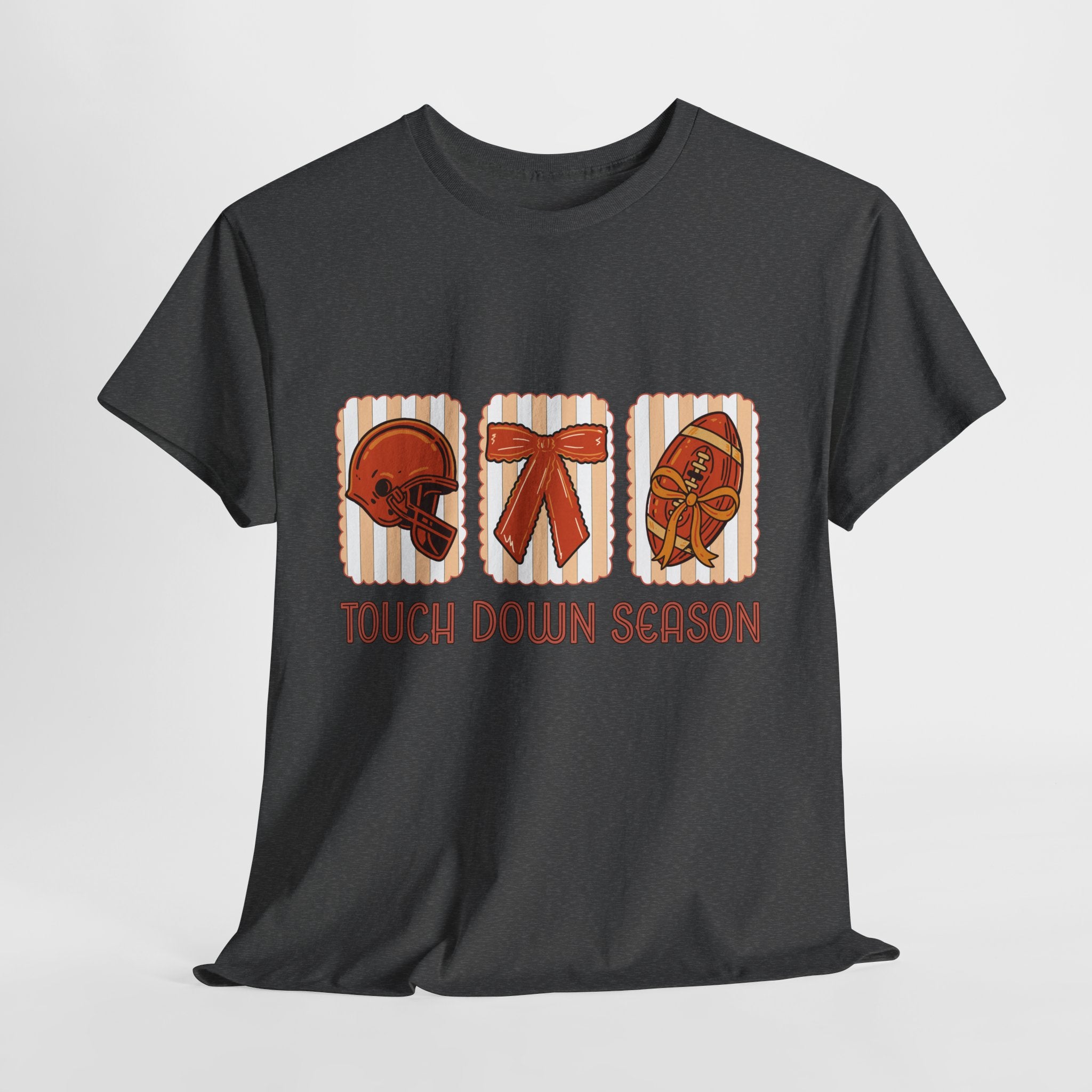 Touch Down Season Football Tee — Striped Fall Helmet & Bow Design Unisex Cotton Tee
