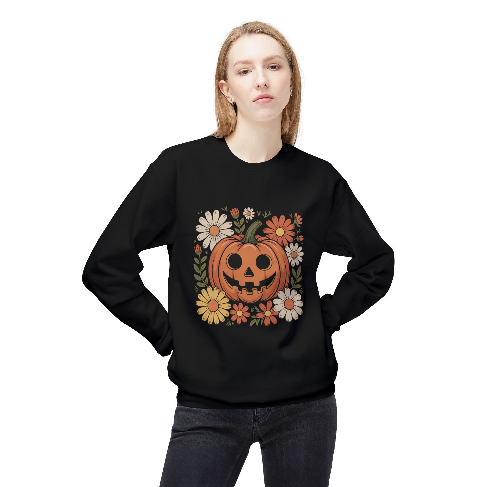 Halloween Pumpkin Floral Crewneck Unisex Sweatshirt