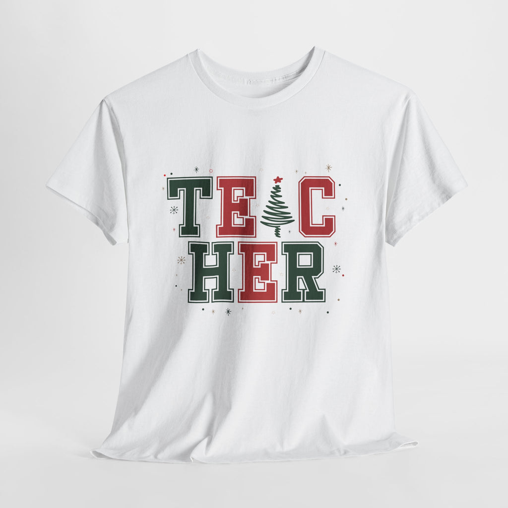 Teacher Christmas Varsity T-Shirt — Red & Green Holiday Unisex Cotton Tee