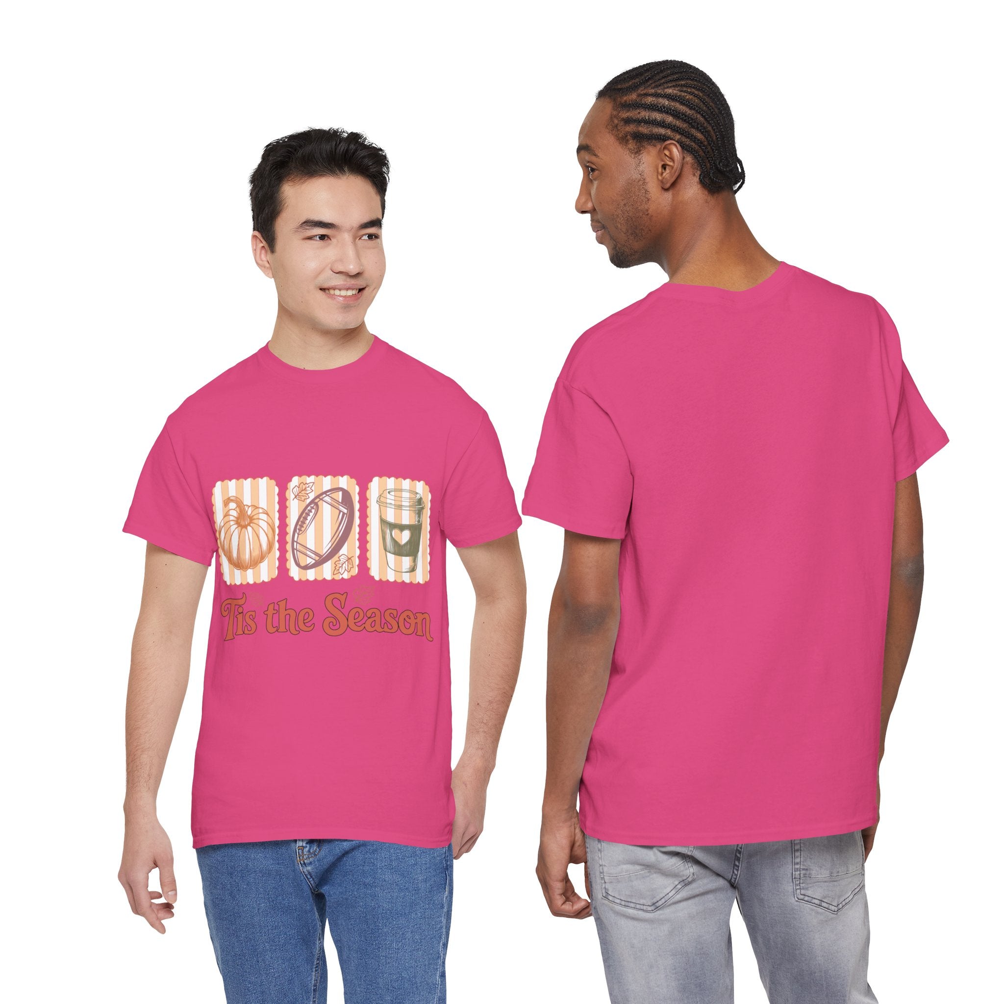 Tis the Season Pumpkin, Football & Coffee Fall Unisex Cotton T-Shirt
