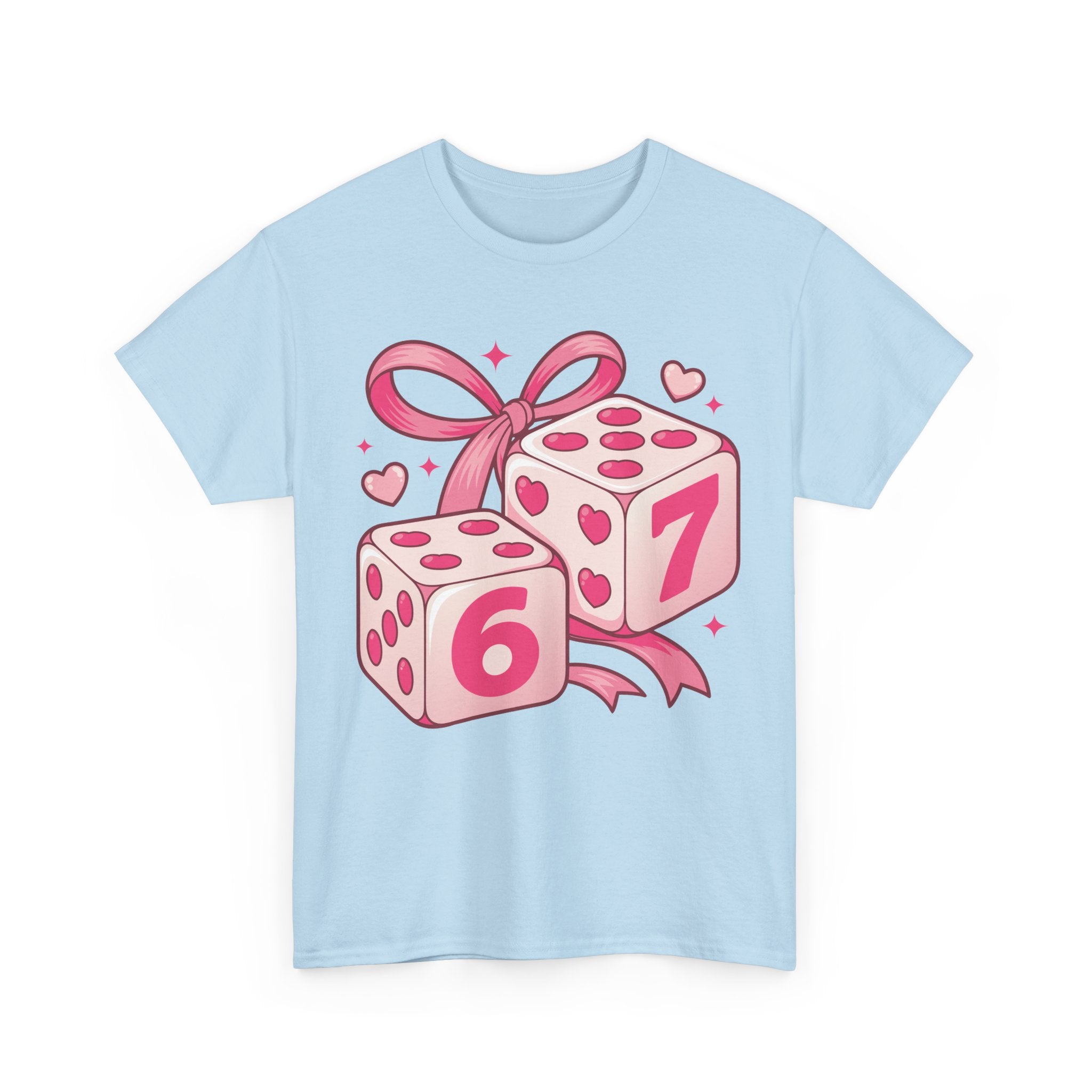 Lucky Love Dice T-Shirt — Pink Heart Dice with Bow..Unisex Cotton Tee
