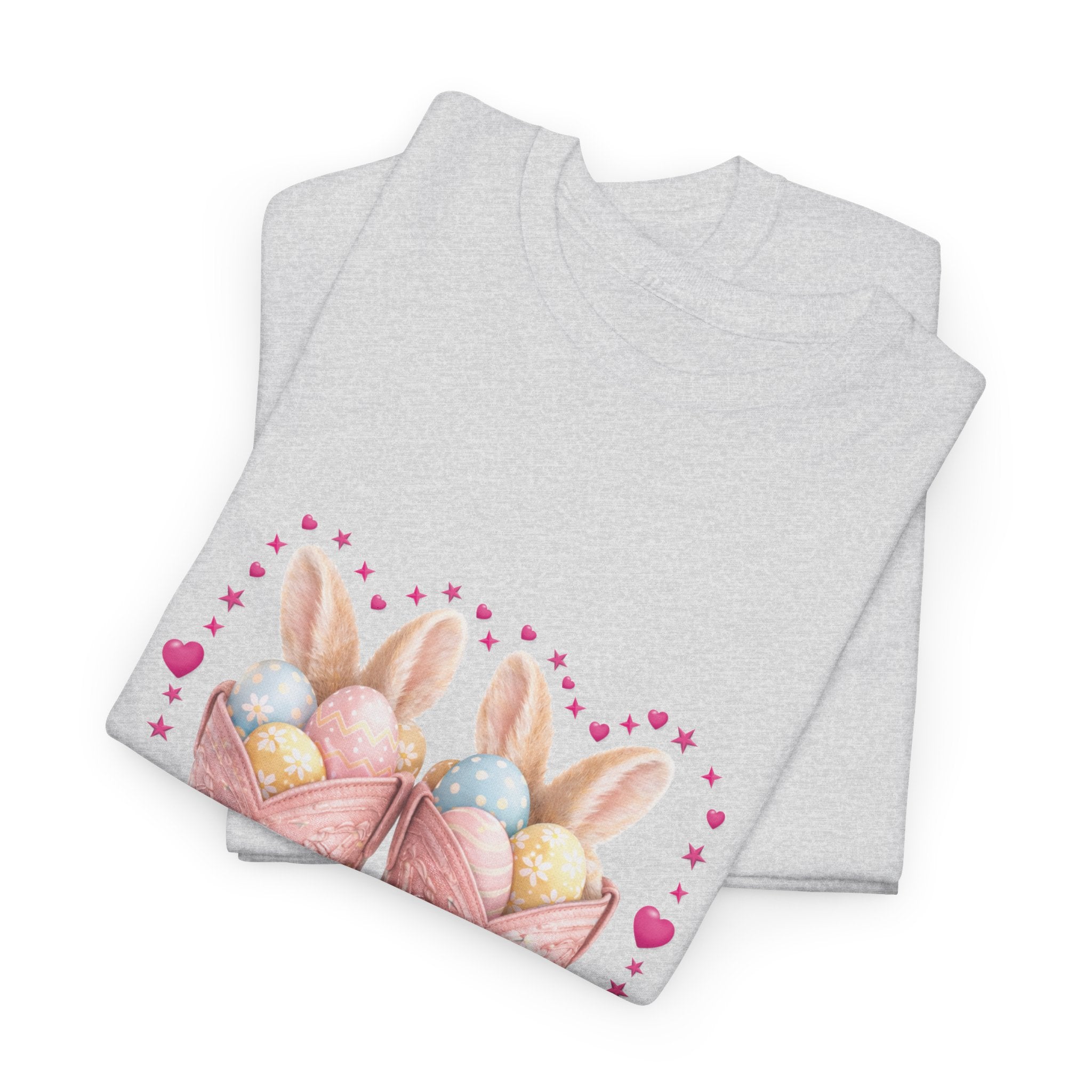 Easter Pink Western Boots Tee — Pastel Bunny Eggs & Bows Unisex Cotton Tee