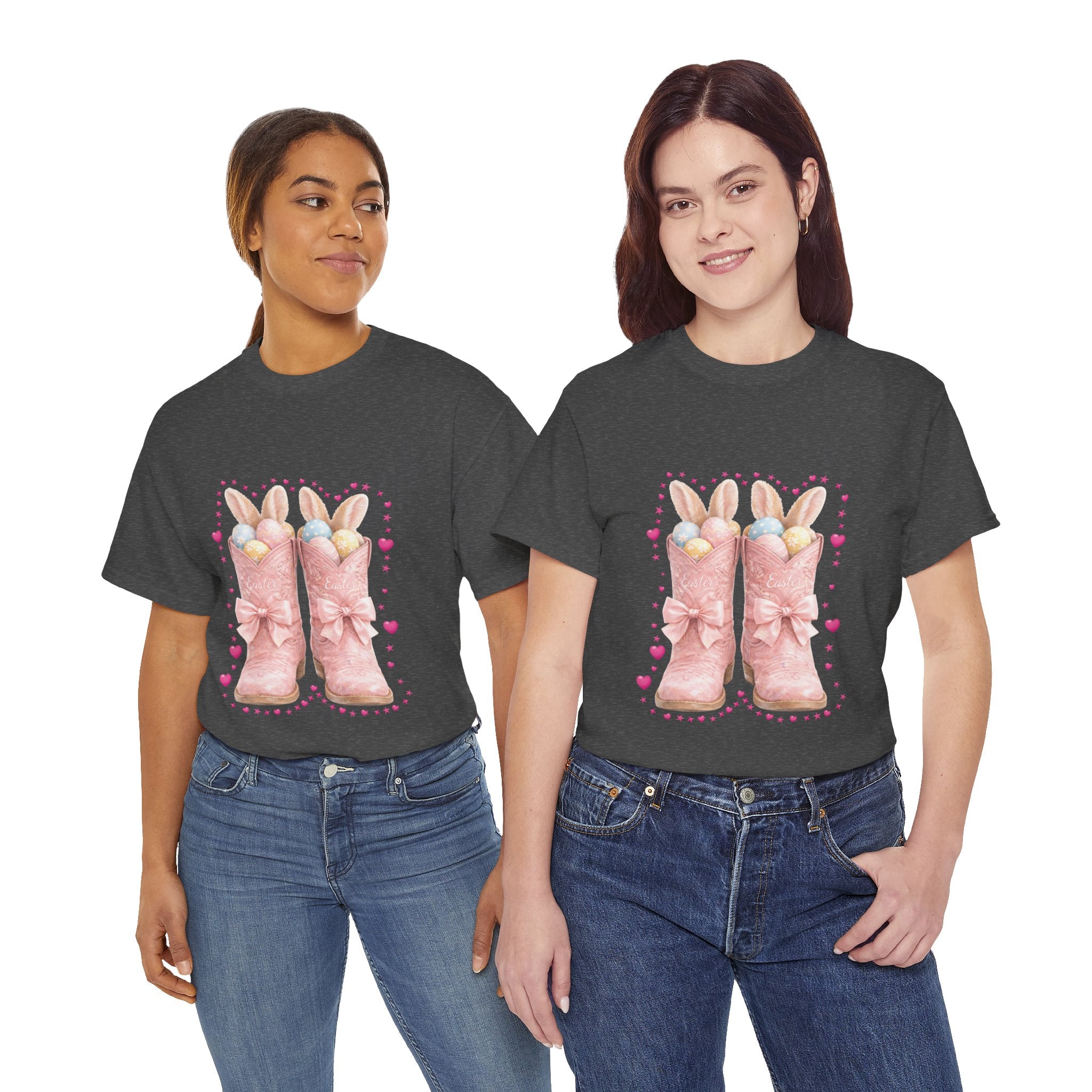 Easter Pink Western Boots Tee — Pastel Bunny Eggs & Bows Unisex Cotton Tee