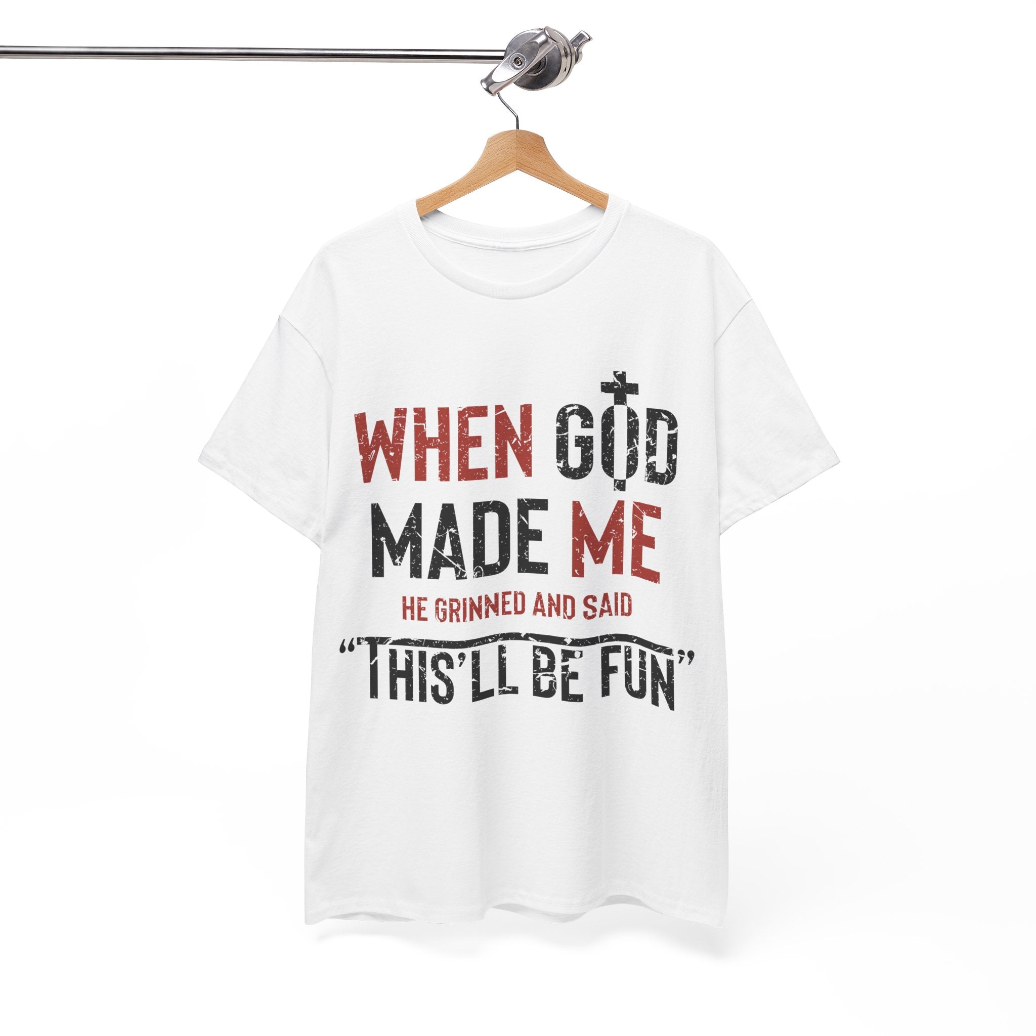 Humorous Grunge Quote Tee — "When He Saw Me, He Grinned and Said"Unisec Cotton Tee