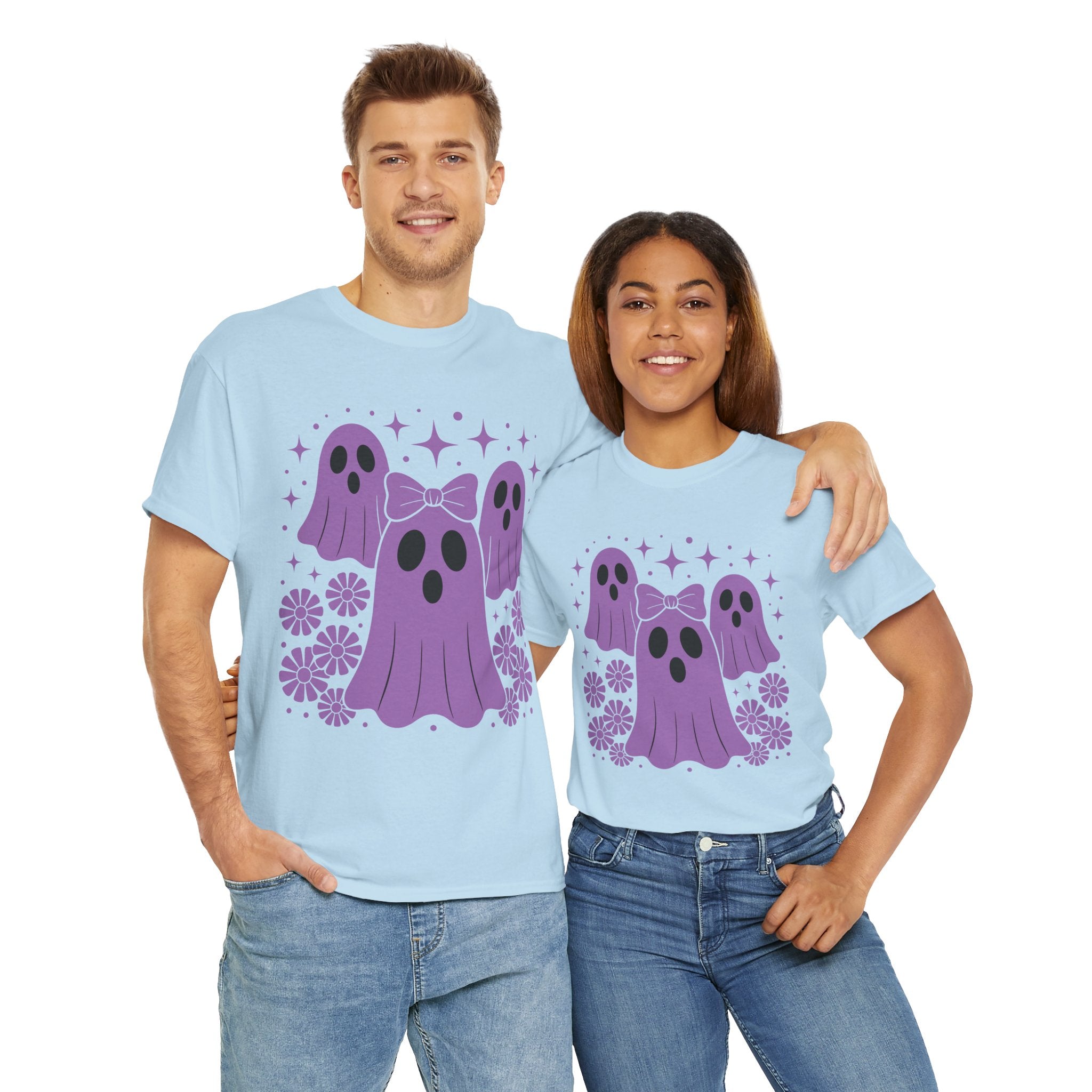 Purple Ghost Halloween Unisex Cotton Tee
