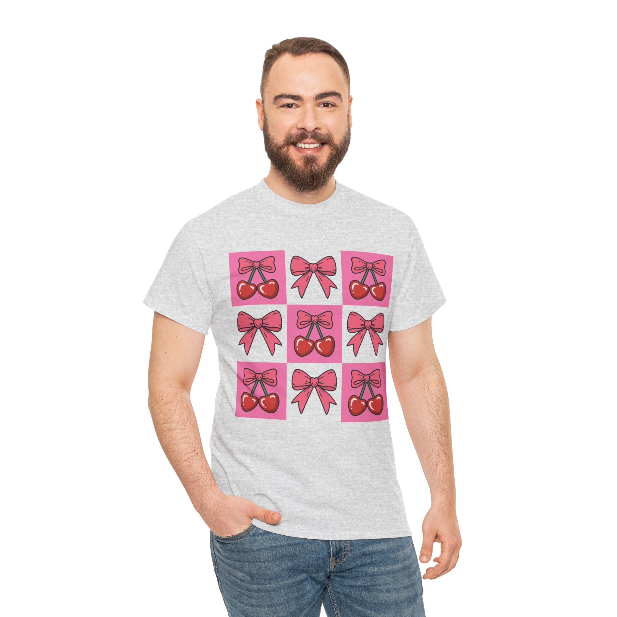 Cherry & Pink Bow Checkered Unisex Cotton Tee