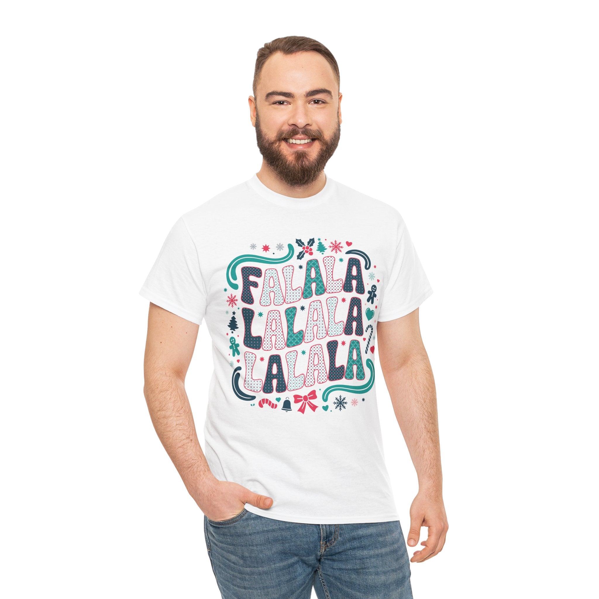Fa La La La La Christmas T-Shirt — Festive Candy Cane & Gingerbread Holiday Unisex Cotton Tee