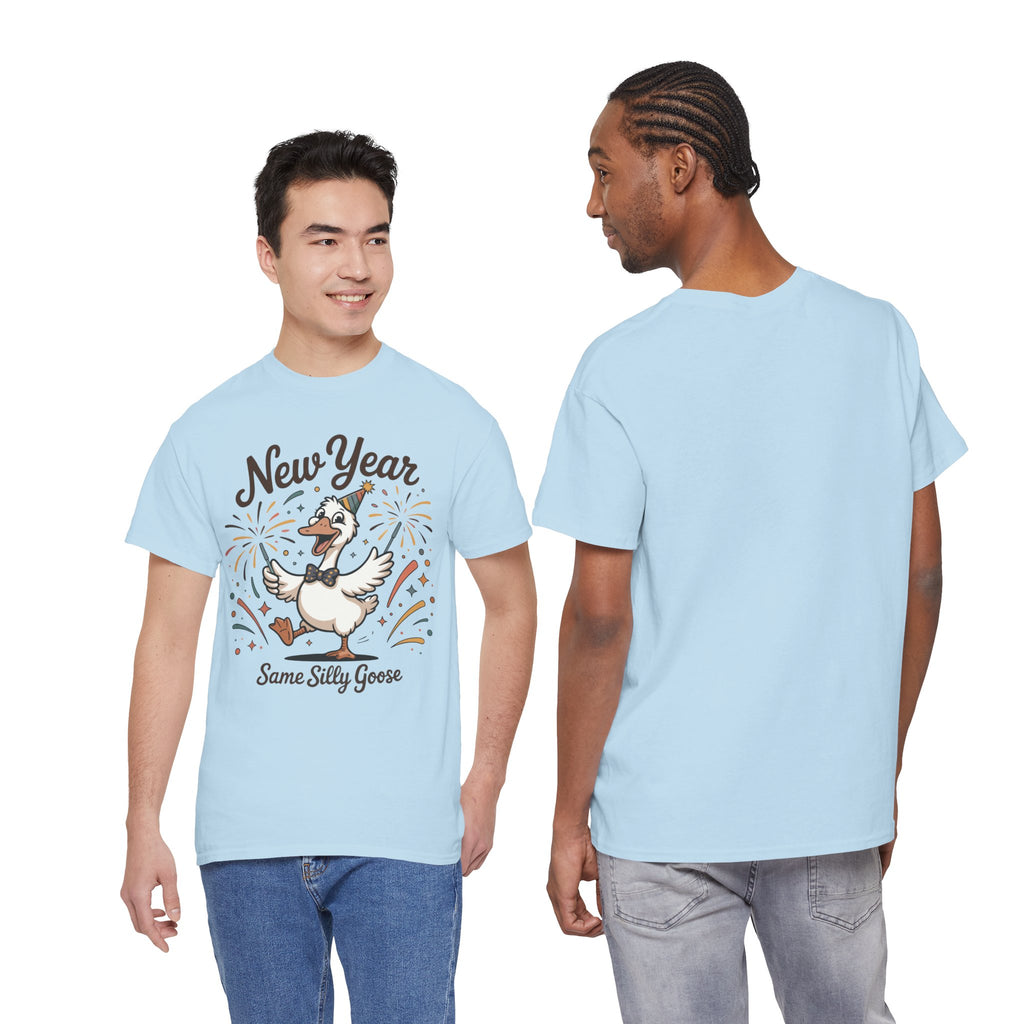 New Year Same Silly Goose T-Shirt — Party Goose Graphic Unisex Cotton Tee