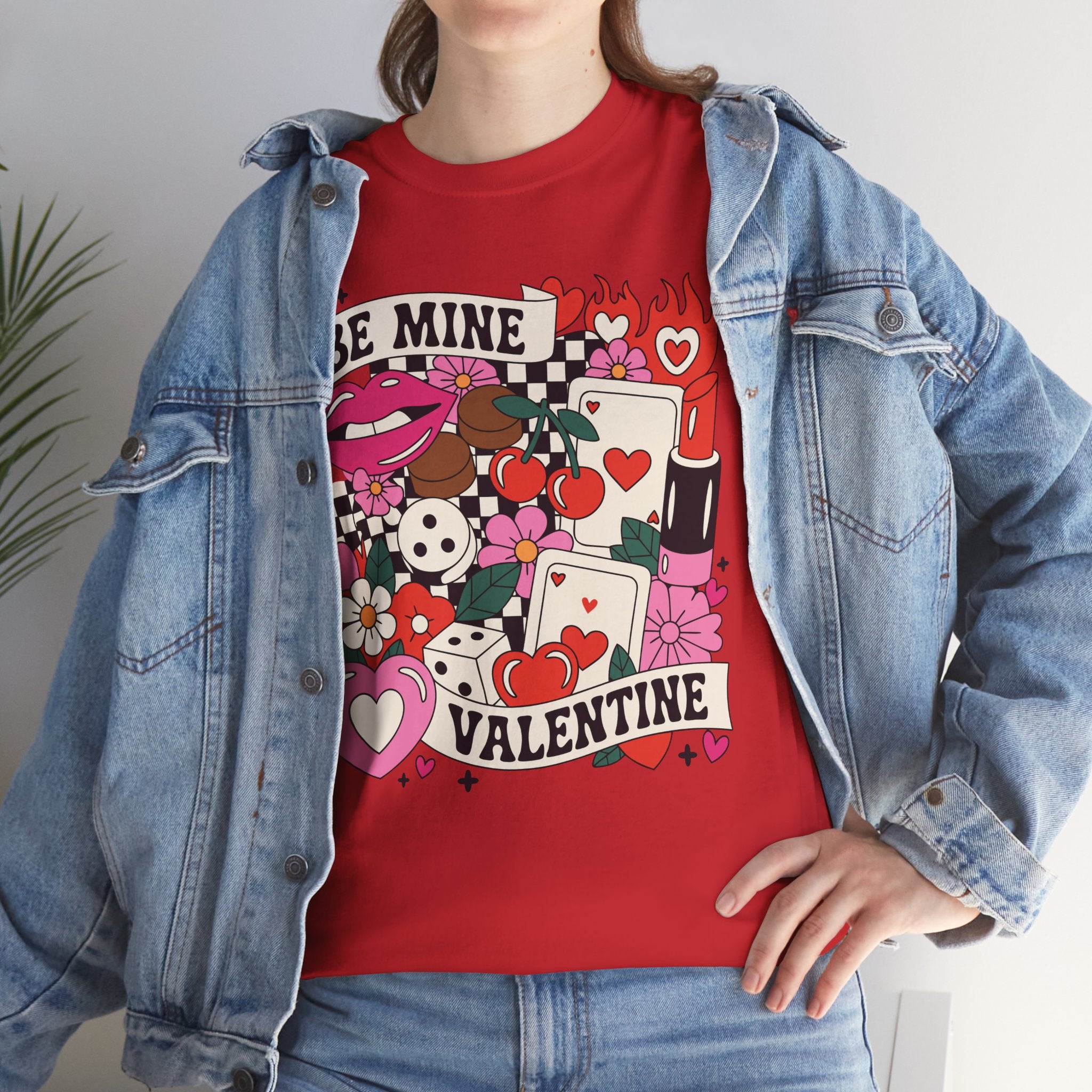 Be Mine Valentine Pop-Art Tee — Lips, Cherries & Retro Valentine Collage...Unisex Cotton Tee