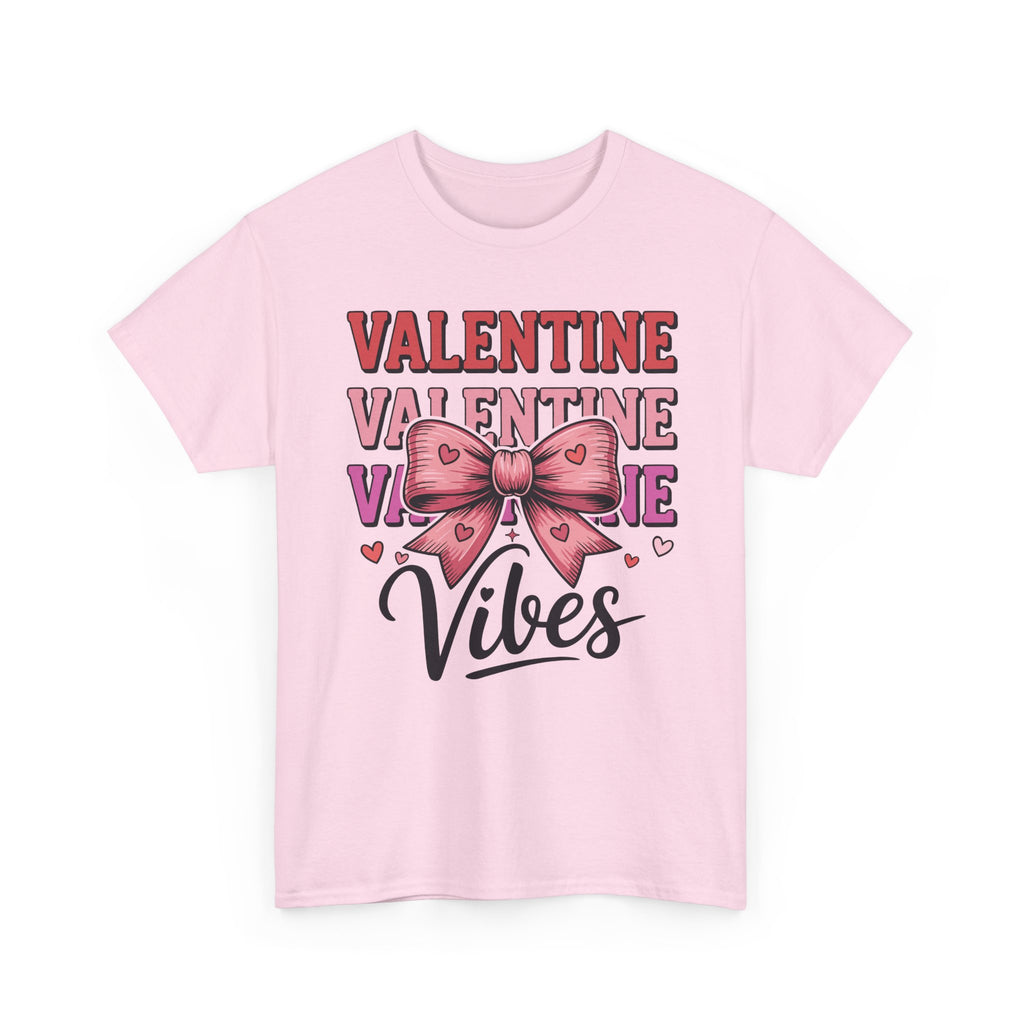 Valentine Vibes T-Shirt — Pink Bow Heart Graphic Unisex Cotton Tee