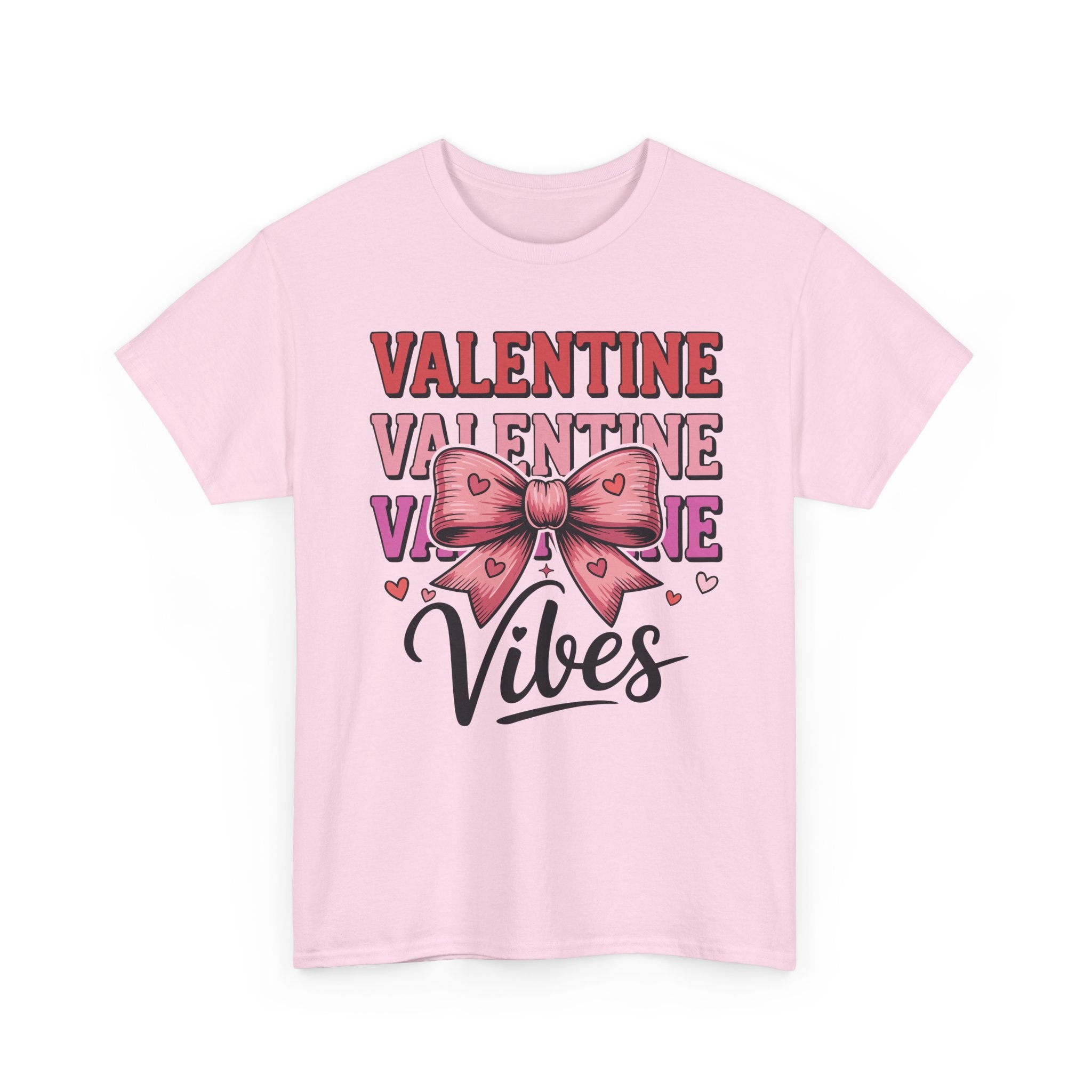 Valentine Vibes T-Shirt — Pink Bow Heart Graphic Unisex Cotton Tee