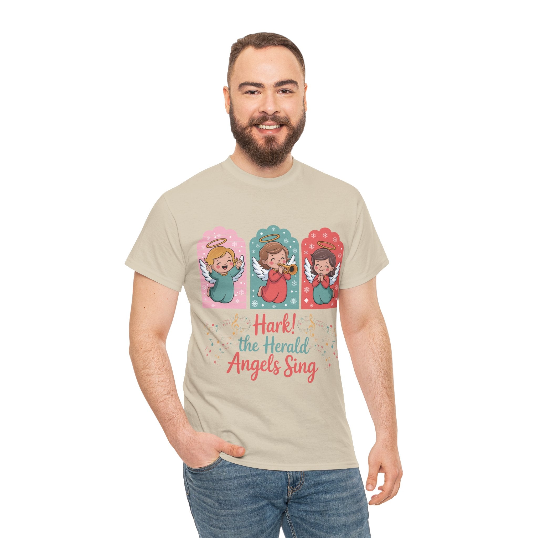 Hark! The Herald Angels Sing Tee — Three Singing Angels Christmas Unisex Cotton T-Shirt