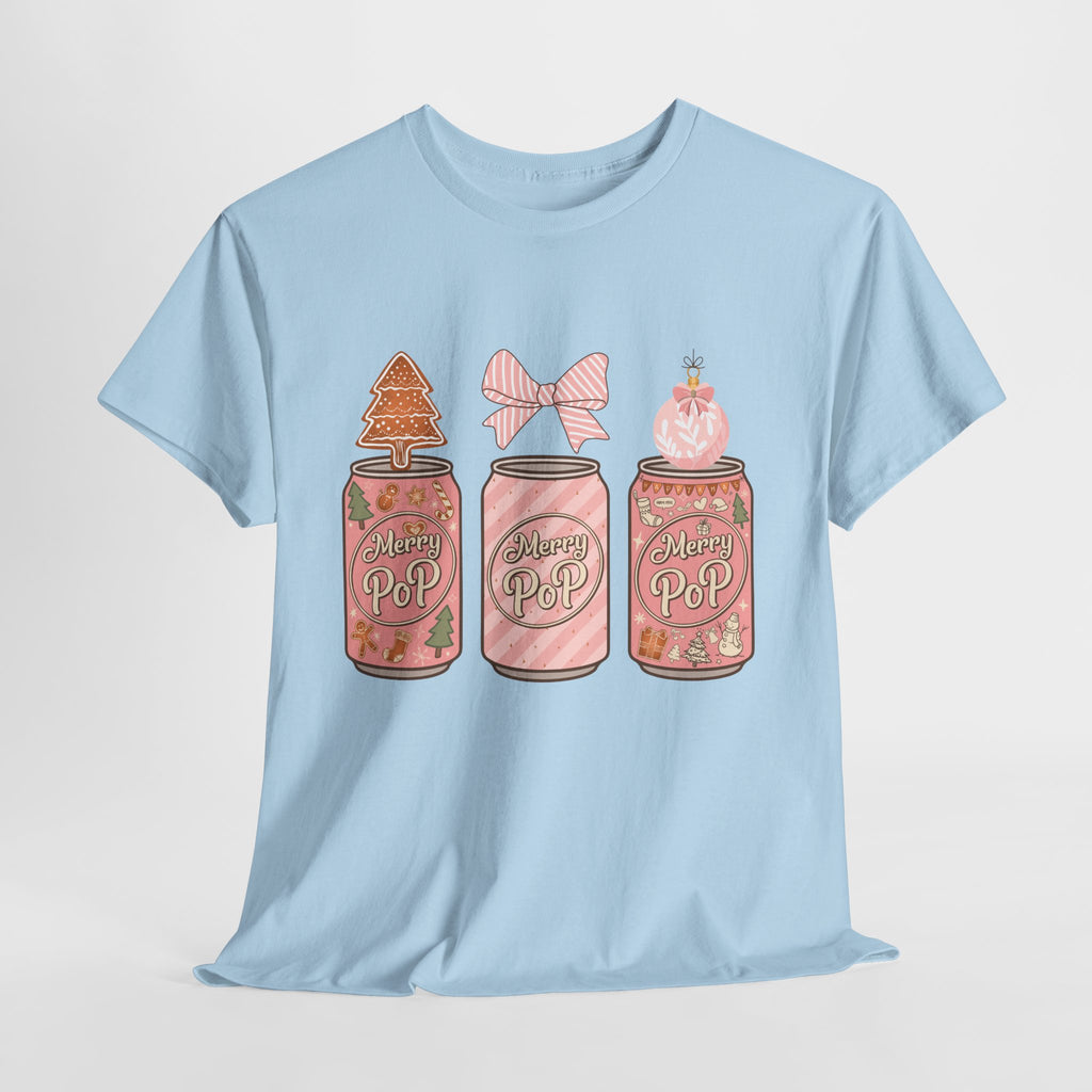 Merry Pop Christmas Soda Can Tee — Pastel Holiday Graphic Unisex Cotton T-Shirt