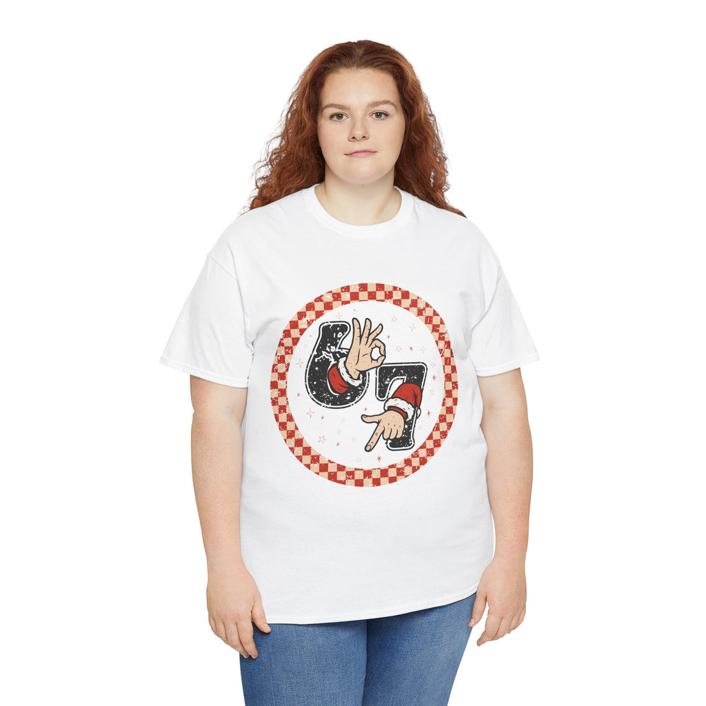 Retro Christmas Tee — Santa '67' & 'Y'all' Red Checkered Graphic.Unisex Cotton Tee