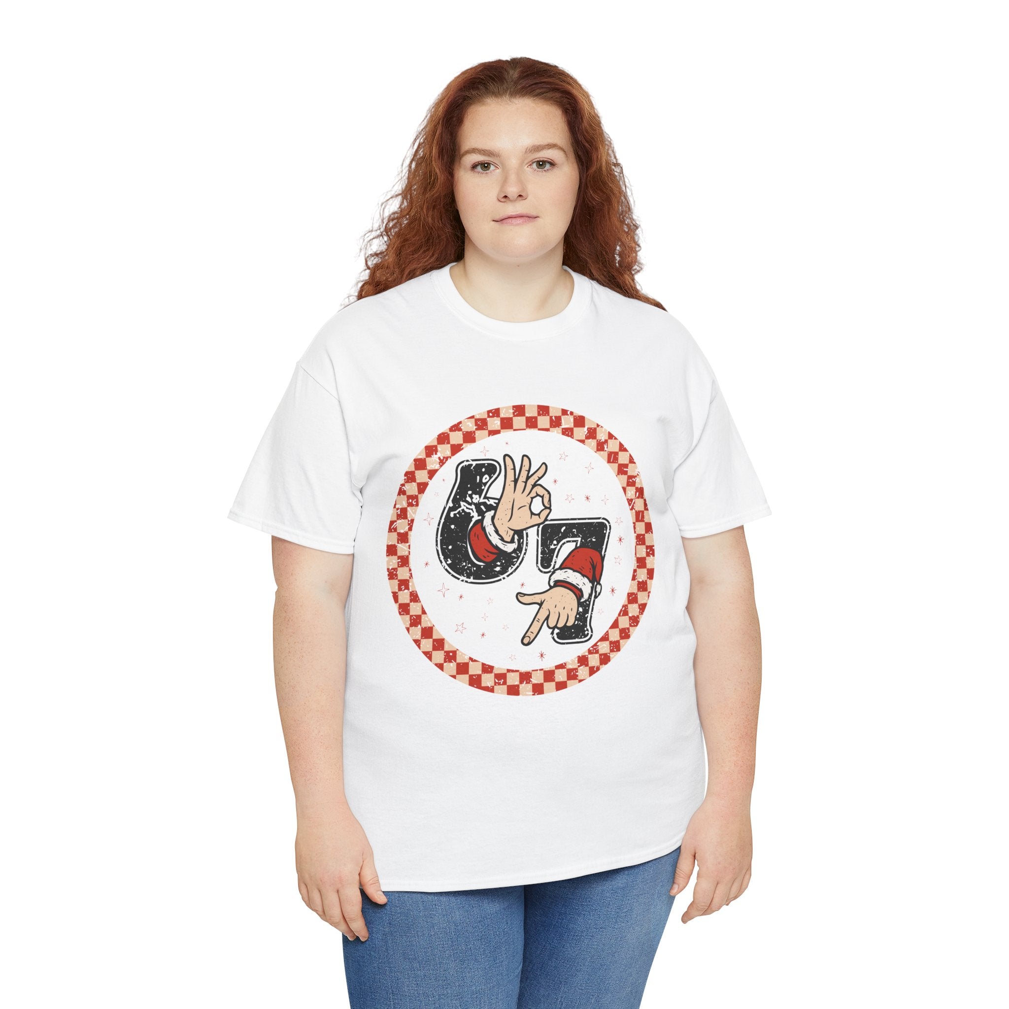 Retro Christmas Tee — Santa '67' & 'Y'all' Red Checkered Graphic.Unisex Cotton Tee