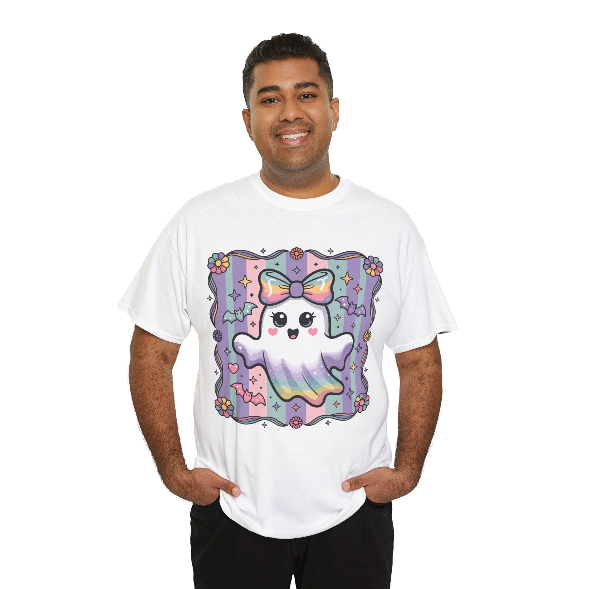 Pastel Ghost Rainbow Bow Unisex Cotton Tee