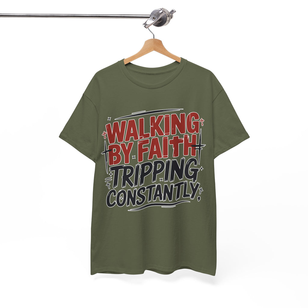 Walking by Faith, Tripping Constantly Unisex Cotton T-Shirt