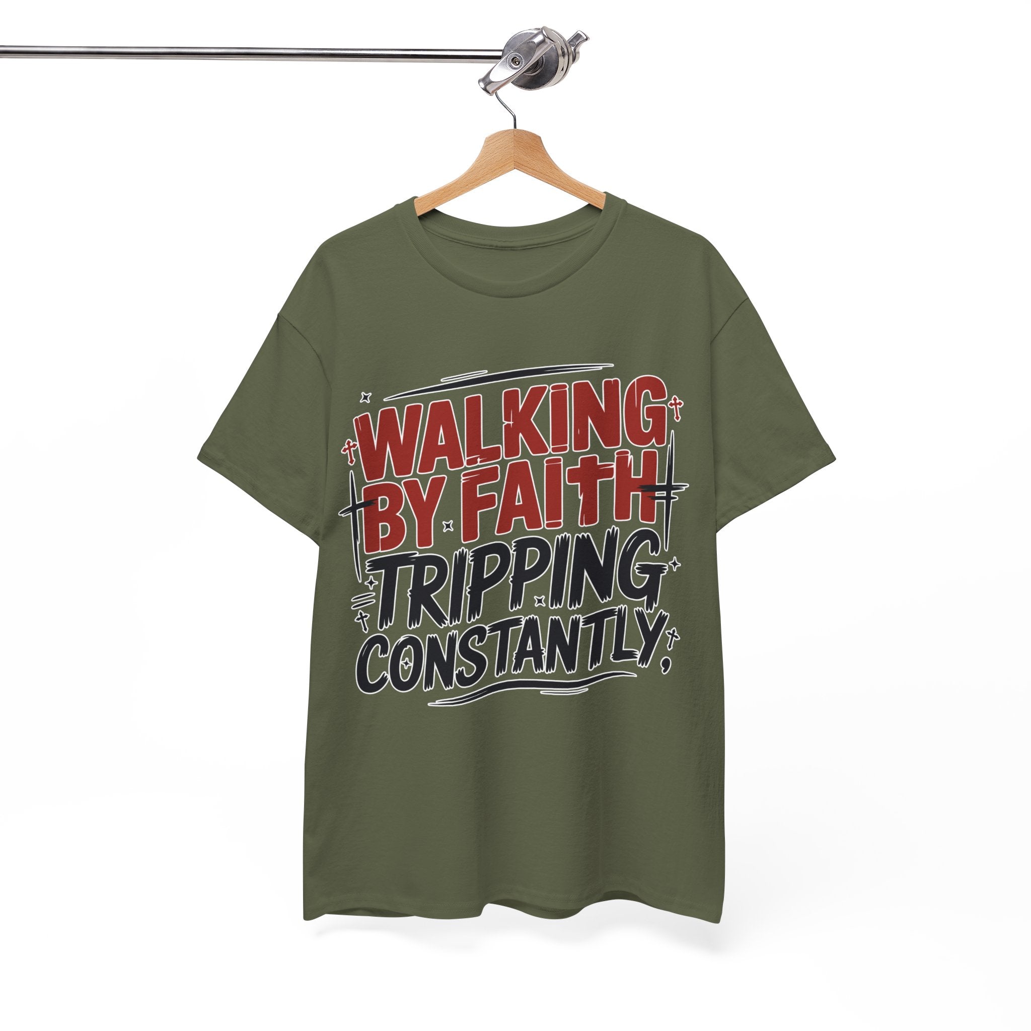 Walking by Faith, Tripping Constantly Unisex Cotton T-Shirt