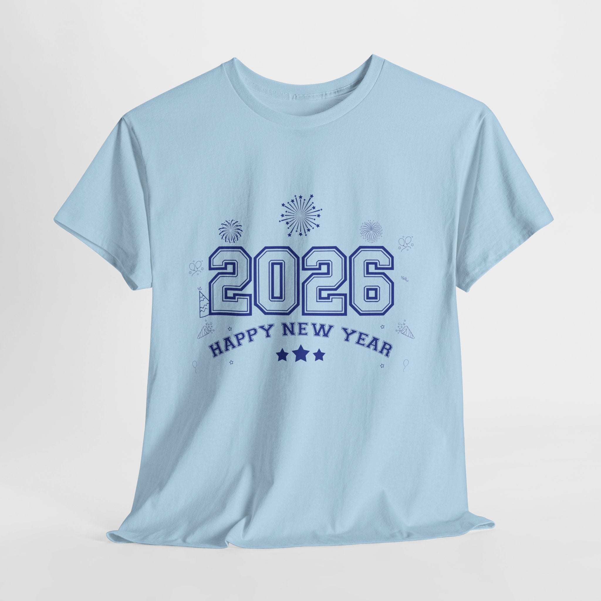Happy New Year 2026 Varsity Tee — Fireworks & Confetti Celebration Unisex Cotton Tee