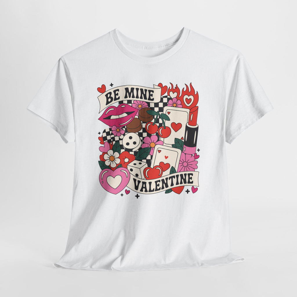 Be Mine Valentine Pop-Art Tee — Lips, Cherries & Retro Valentine Collage...Unisex Cotton Tee