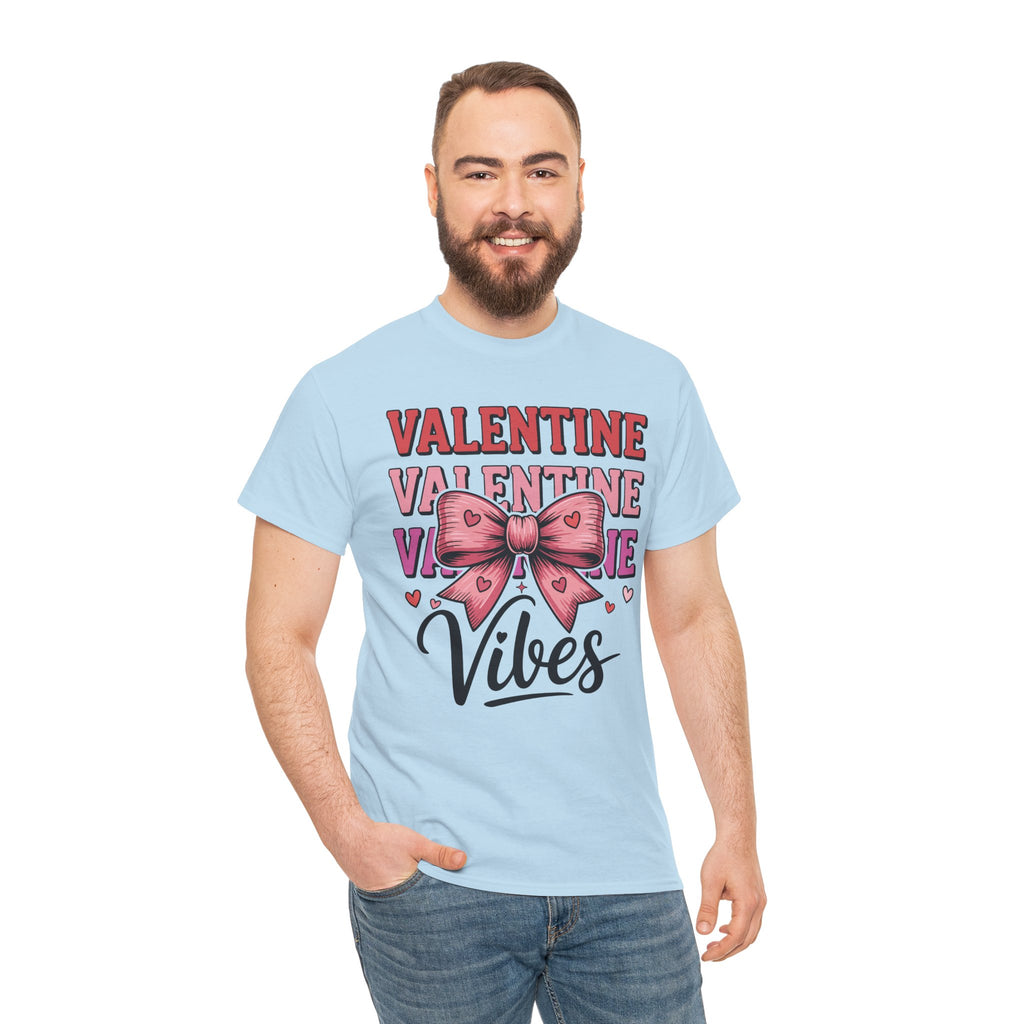 Valentine Vibes T-Shirt — Pink Bow Heart Graphic Unisex Cotton Tee