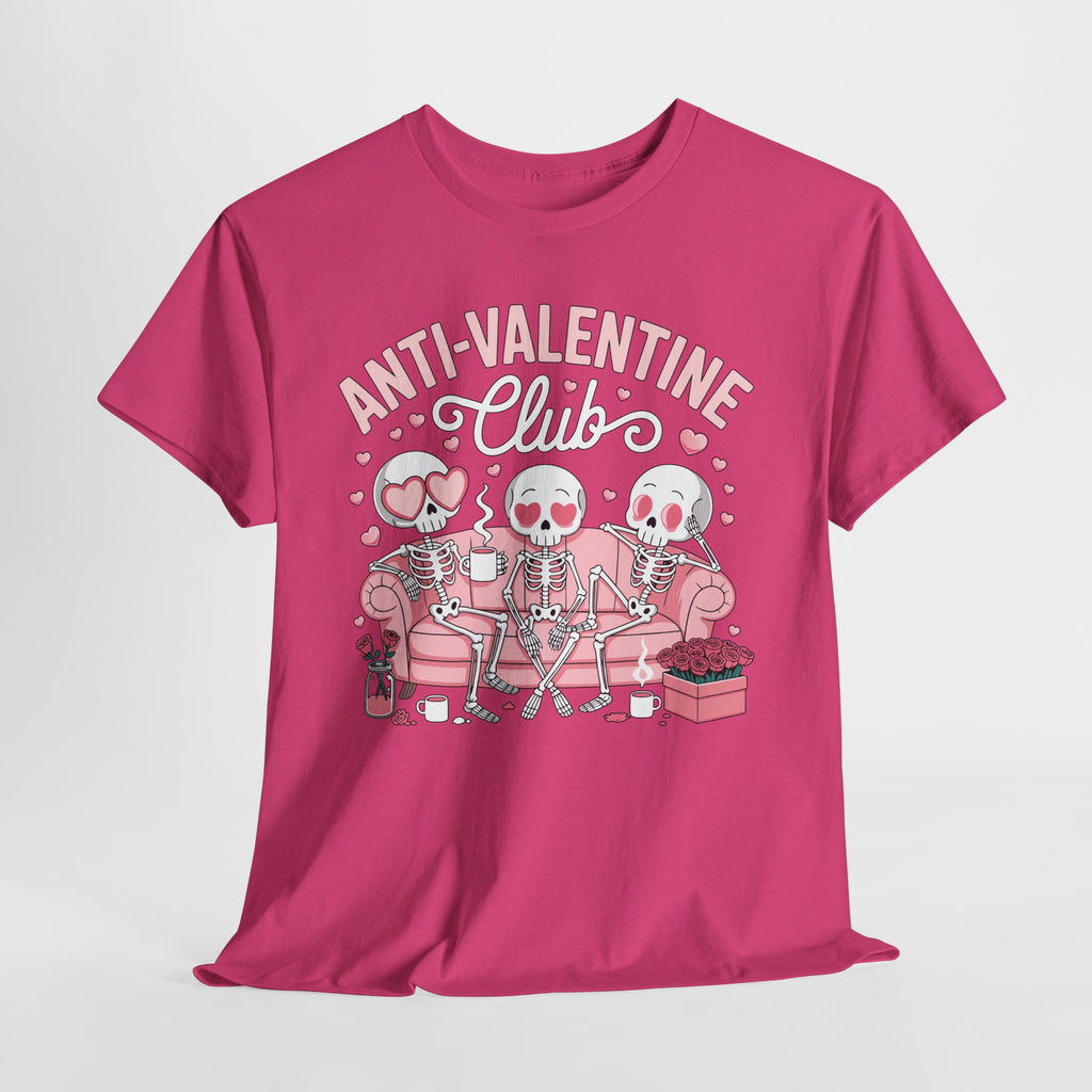 Anti-Valentine Club Skeleton Tee — Anti-Romance Pink Couch Graphic Unisex Cotton T-Shirt