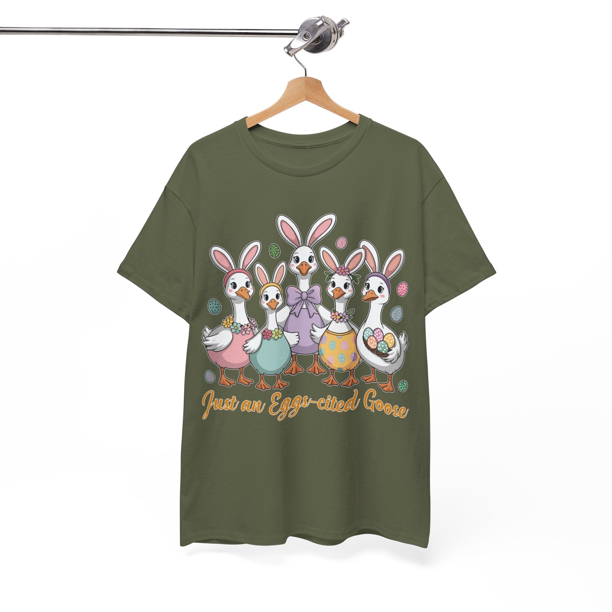 Just an Eggs-cited Goose Easter Tee — Funny Geese in Bunny Ears Unisex Cotton Tee