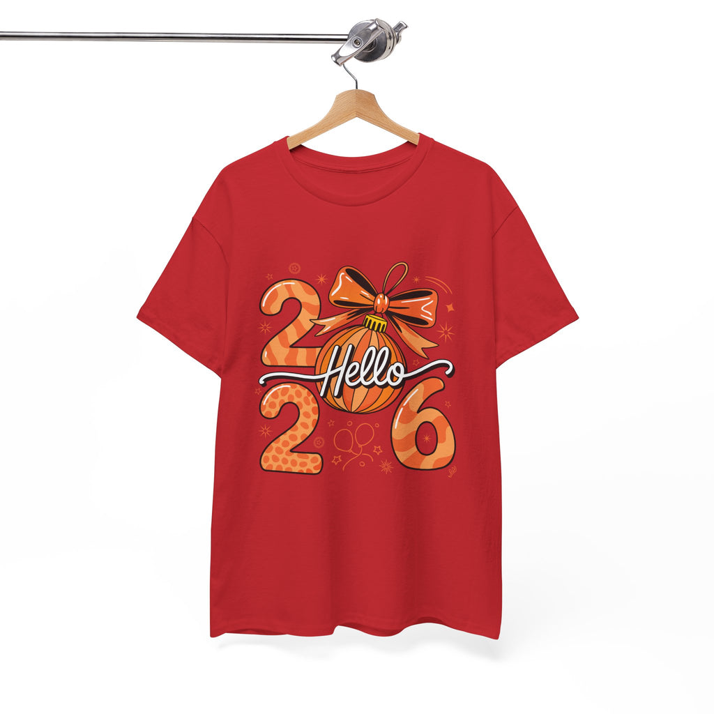 Hello 2026 Christmas Ornament Tee — Festive Orange Holiday Unisex Cotton T-Shirt