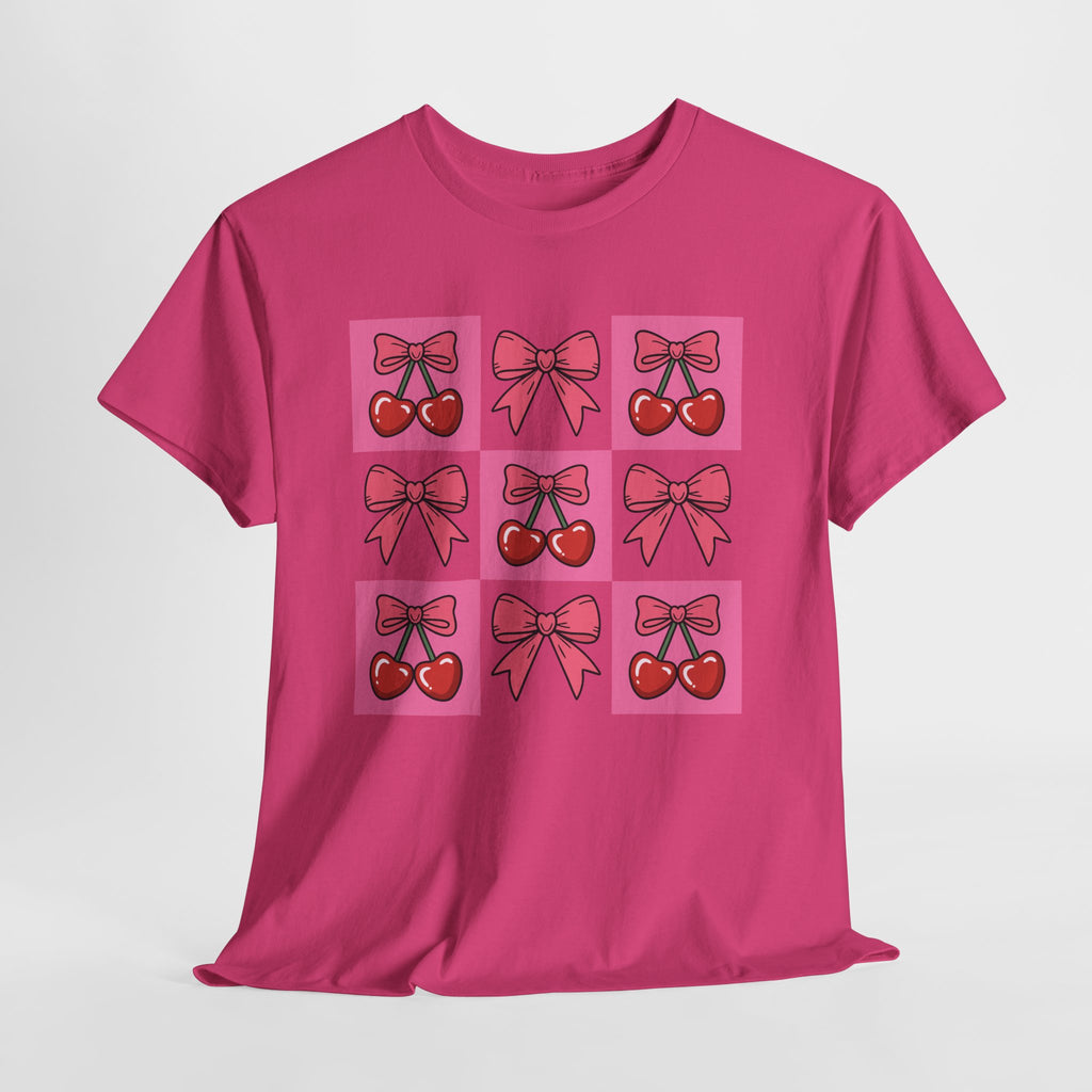 Cherry & Pink Bow Checkered Unisex Cotton Tee