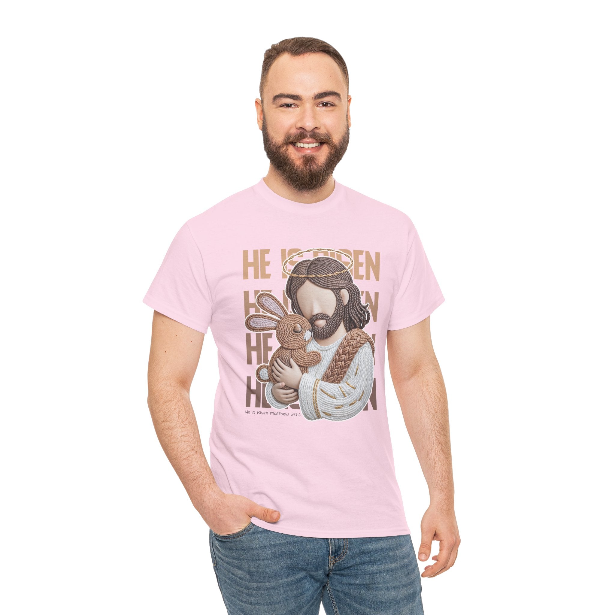 He Is Risen Matthew 28:6 Jesus With Lamb Unisex Cotton T-Shirt