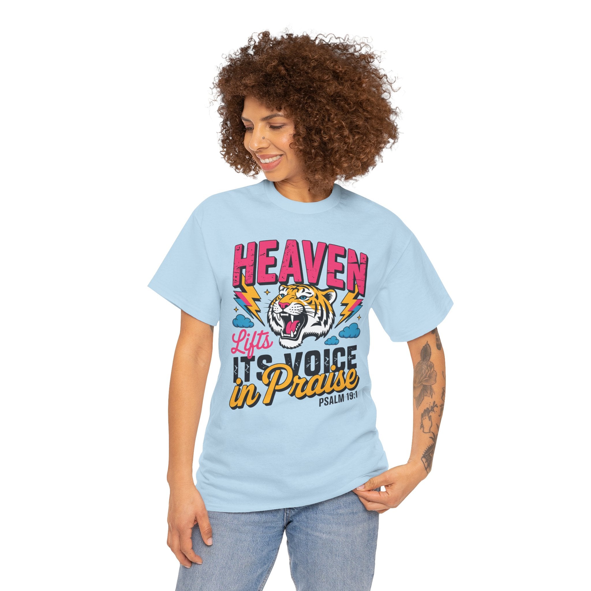 Psalm 19:1 Tiger Praise T-Shirt — Bold Christian Roaring Tiger Graphic.Unisex Cotton Tee