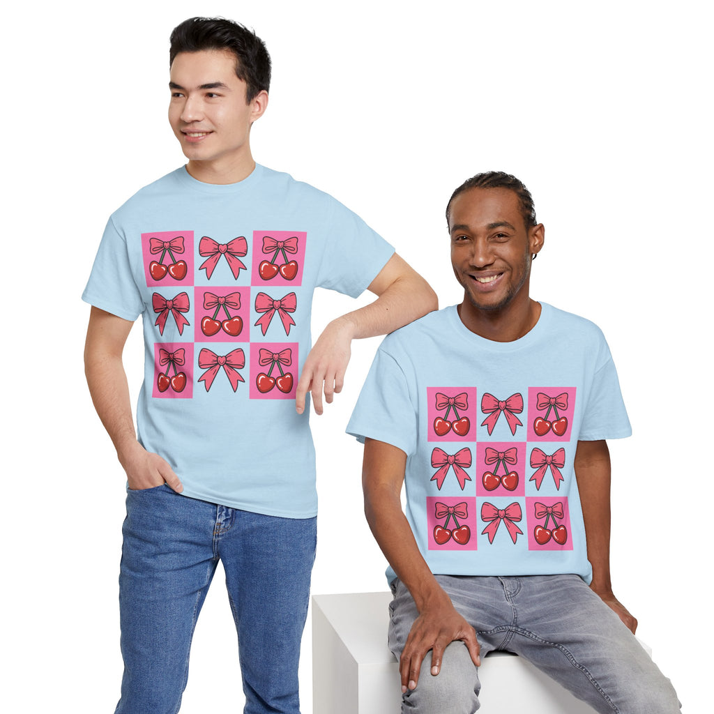 Cherry & Pink Bow Checkered Unisex Cotton Tee