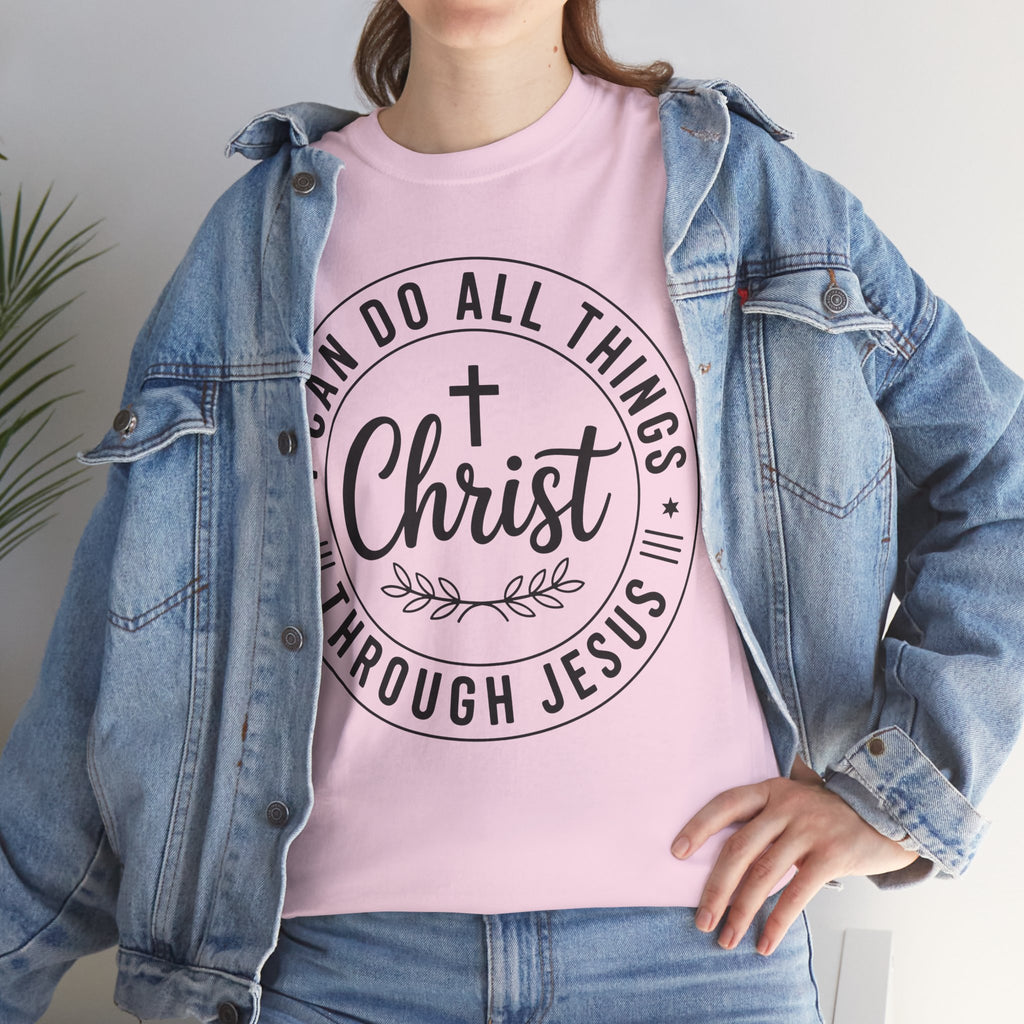 Christian Cross T‑Shirt — "I Can Do All Things Through Christ" Unisex Cotton tee