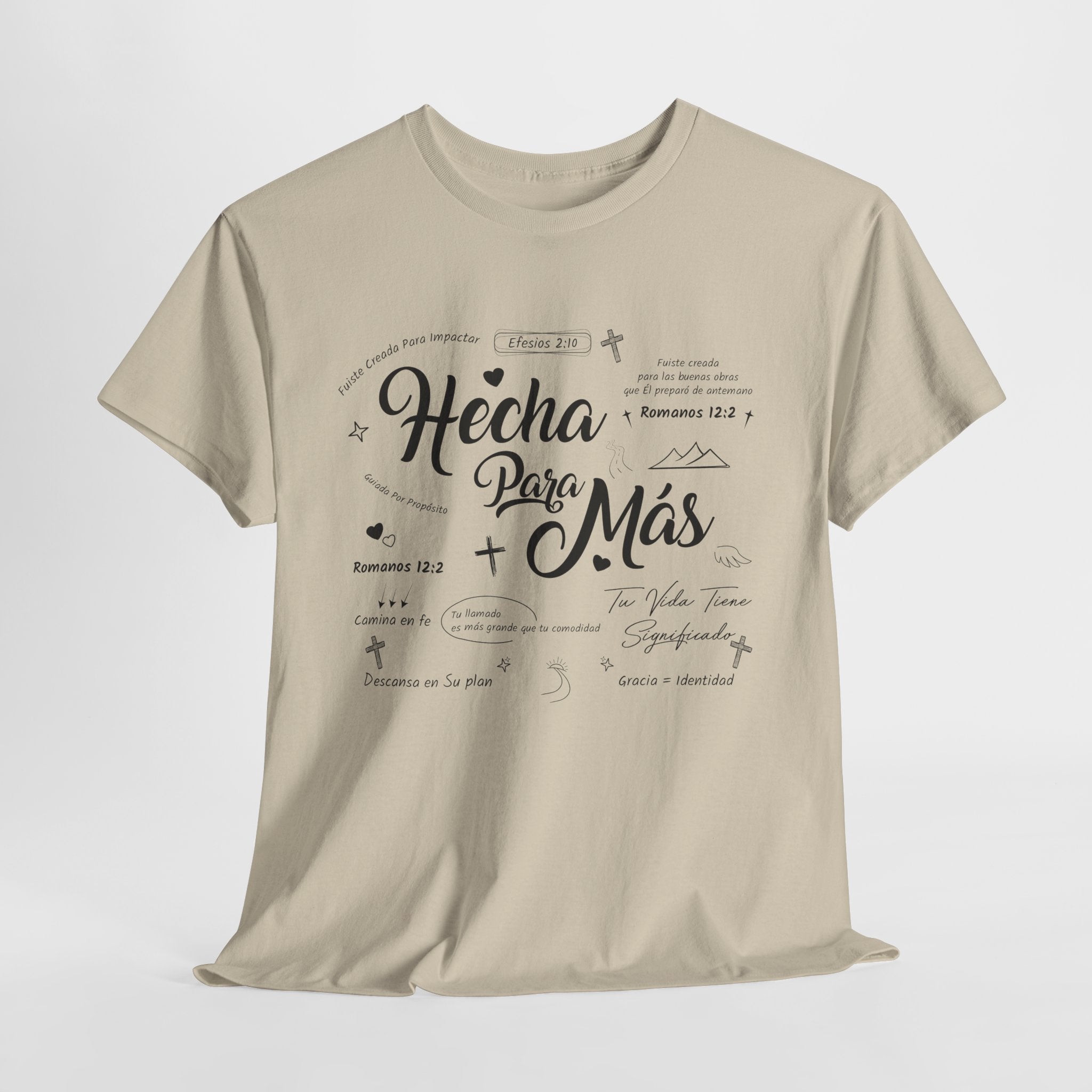 Hecha Para Más Christian T‑Shirt — Spanish Faith Typography Unisex Cotton Tee