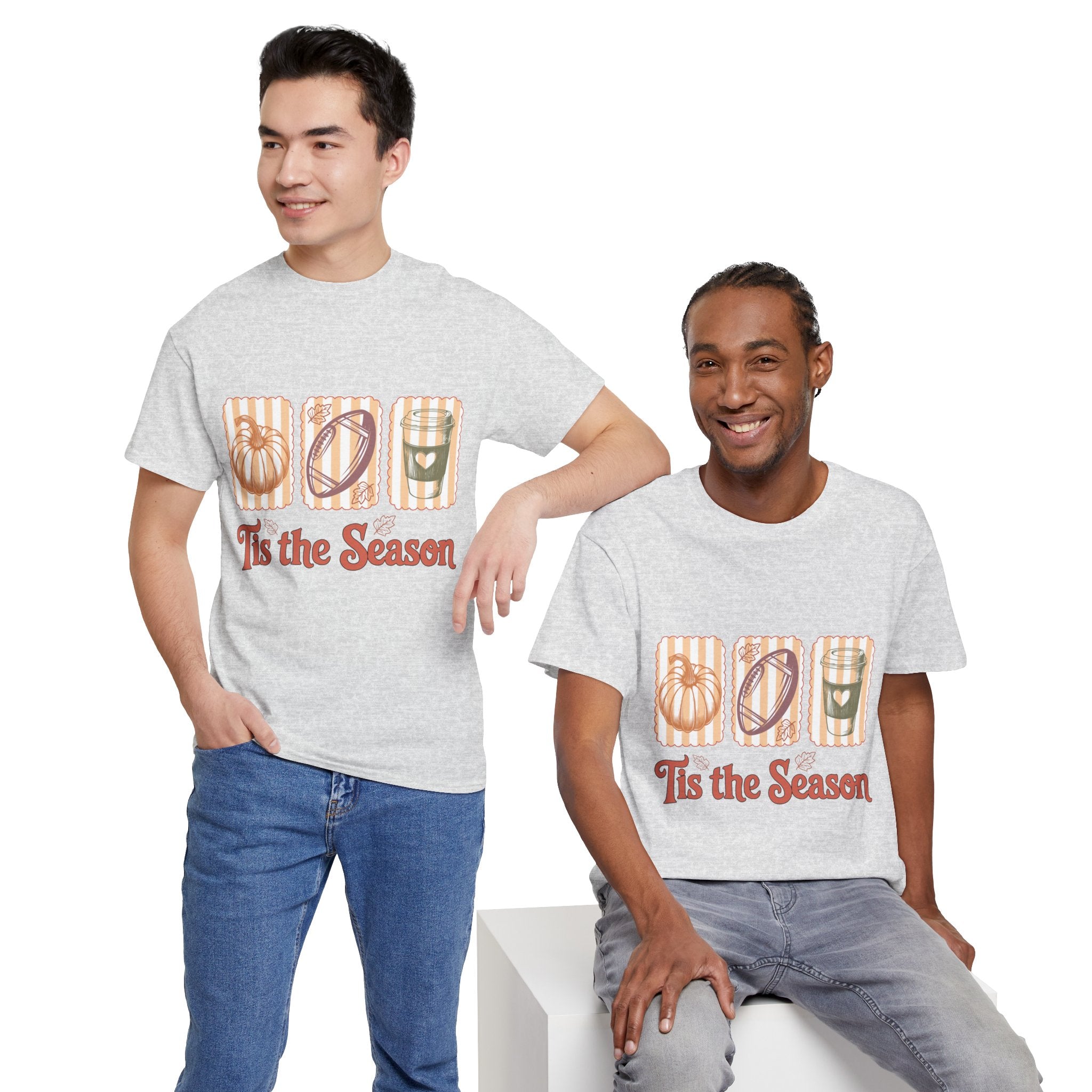 Tis the Season Pumpkin, Football & Coffee Fall Unisex Cotton T-Shirt