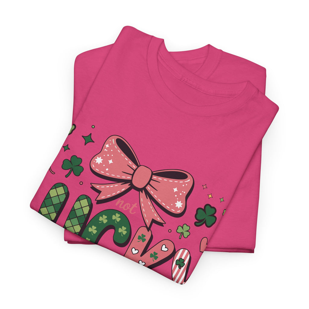 Simply Blessed Tee — “Not Lucky, Simply Blessed” with Pastel Bow, Clovers & Romans 4:7-8 Unisex Cotton Tee