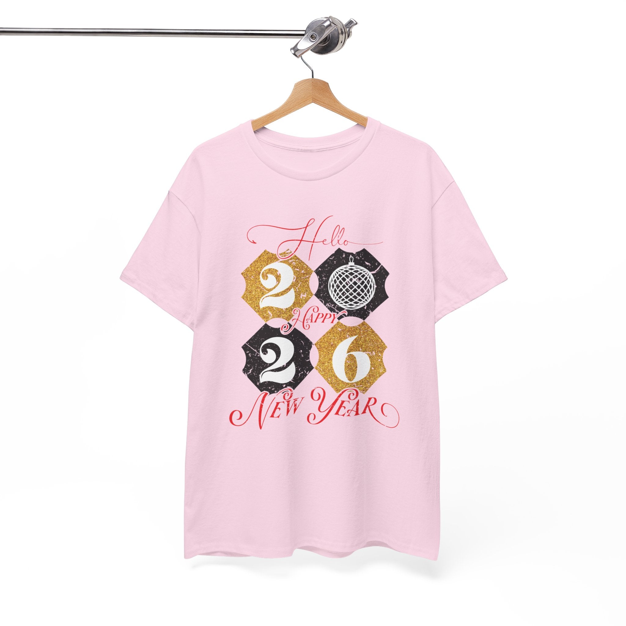 2026 Happy New Year Pink Varsity Tee — Fireworks Party Graphic.Unisex Cotton Tee