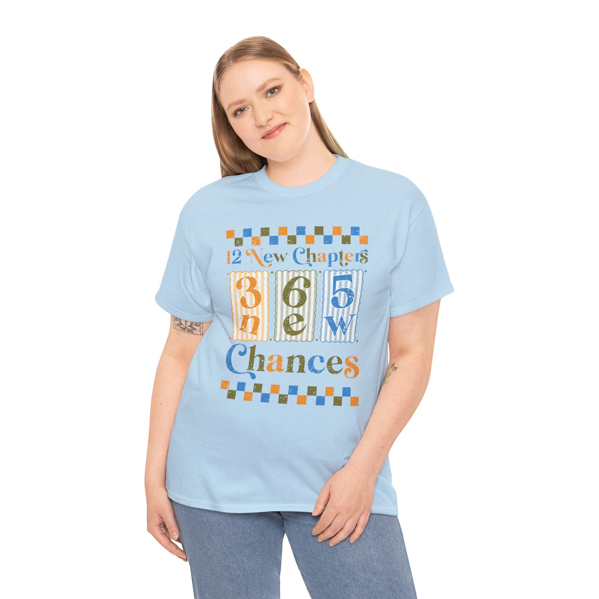 Retro '12 New Chapters, 365 New Chances' T-Shirt — Colorful Distressed Vintage Unisex Cotton Tee
